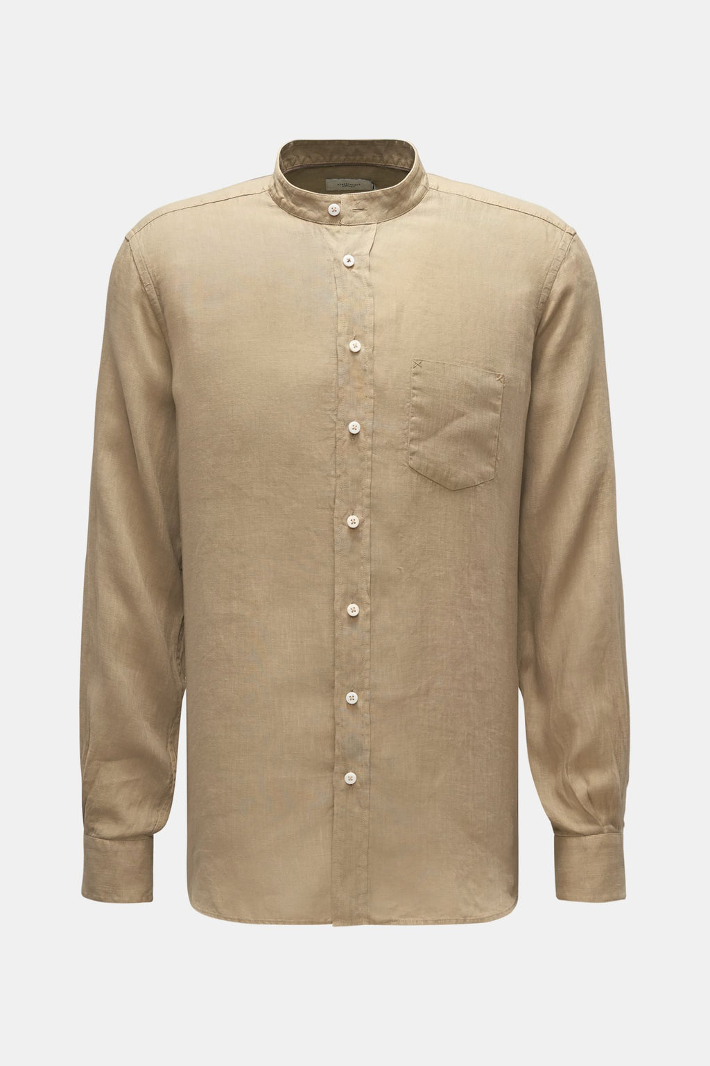 Weber+Weber Linen shirt 'Linen Collar Shirt' grandad collar - Khaki