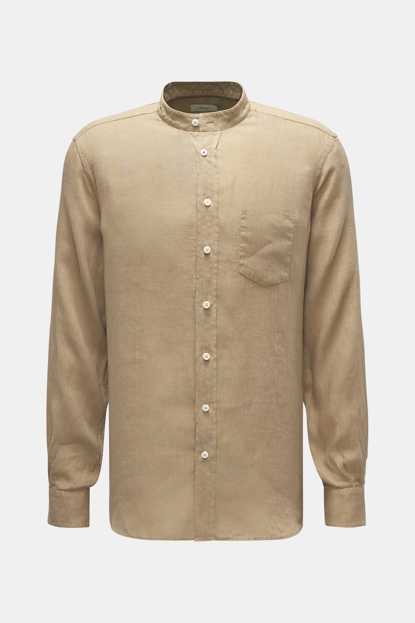 Weber+Weber Linen shirt 'Linen Collar Shirt' grandad collar - Khaki