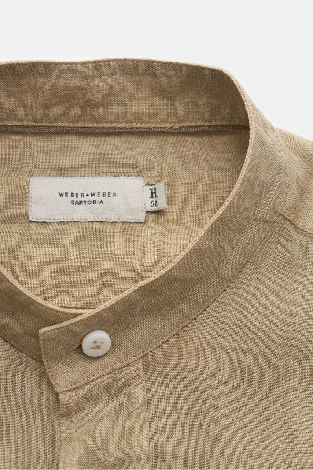 Weber+Weber Linen shirt 'Linen Collar Shirt' grandad collar - Khaki