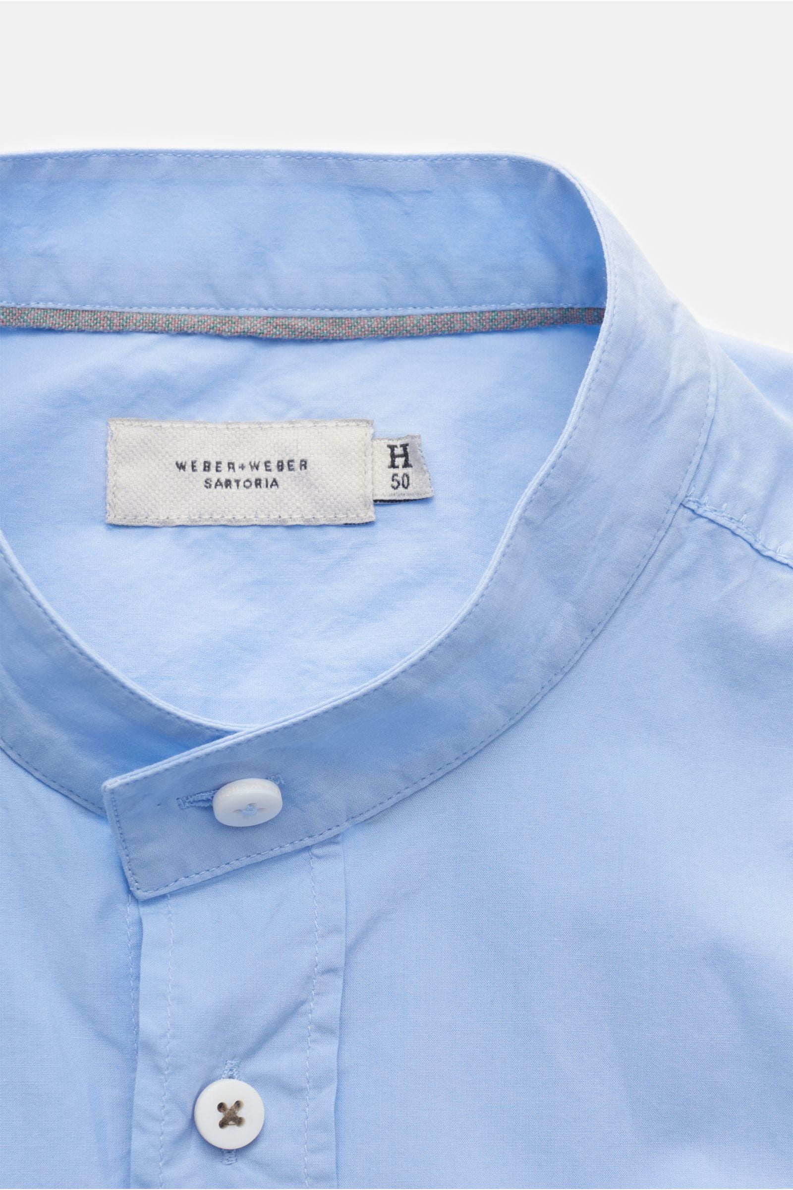 Weber+Weber Casual shirt 'Vintage Popeline Plain Collar Shirt' grandad collar - light blue