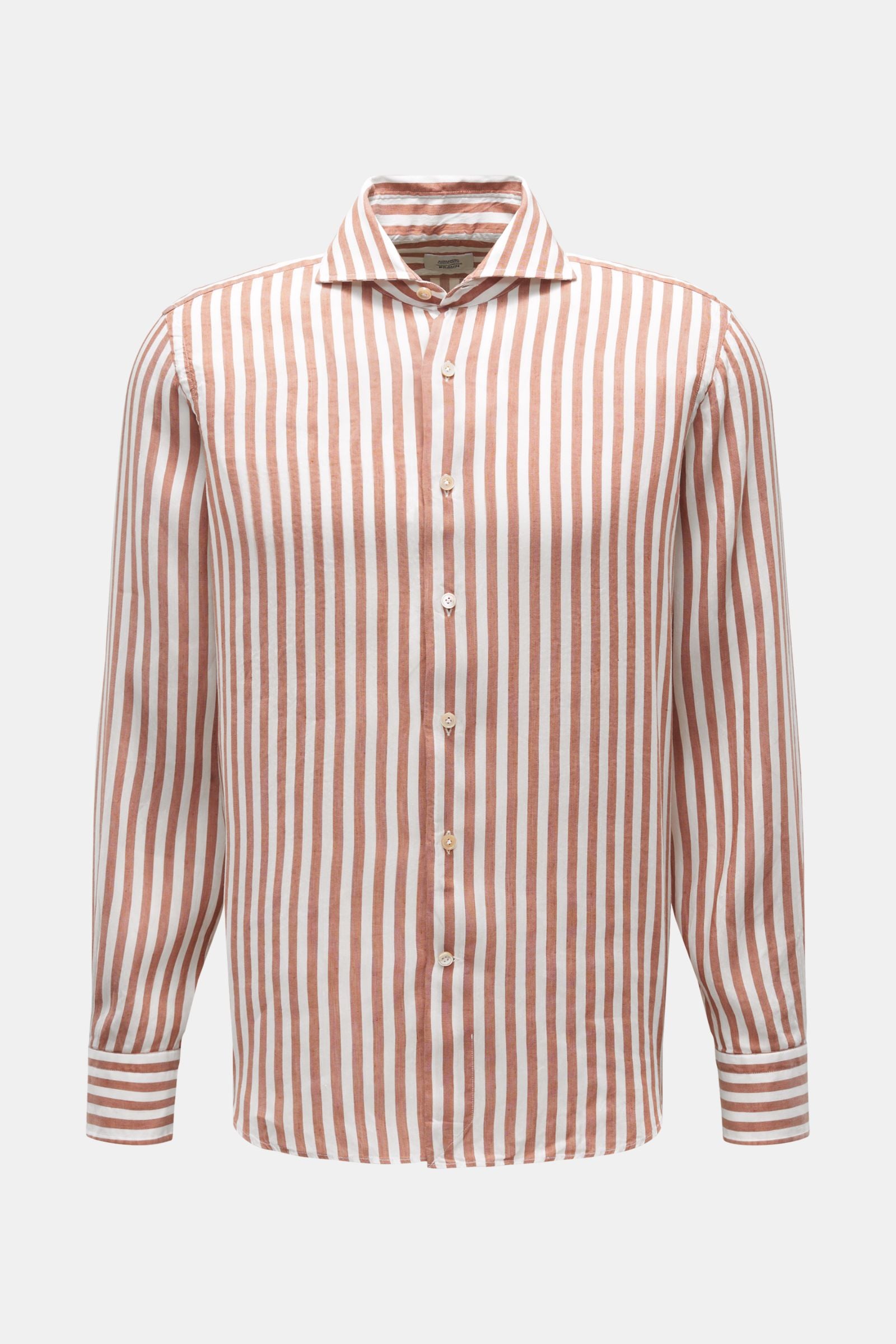 Gherardi Casual shirt shark collar brown/off-white - white striped