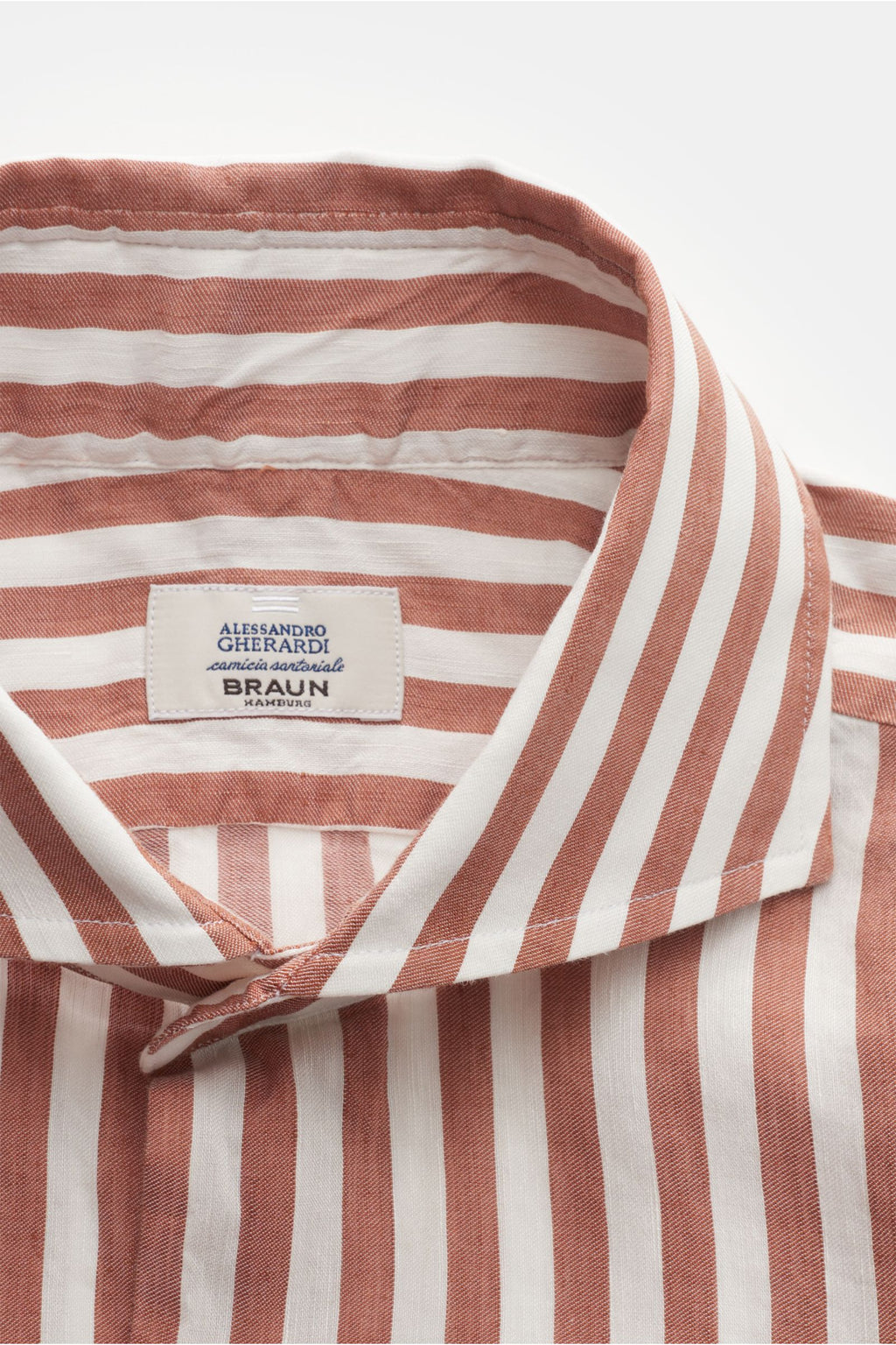 Gherardi Casual shirt shark collar brown/off-white - white striped