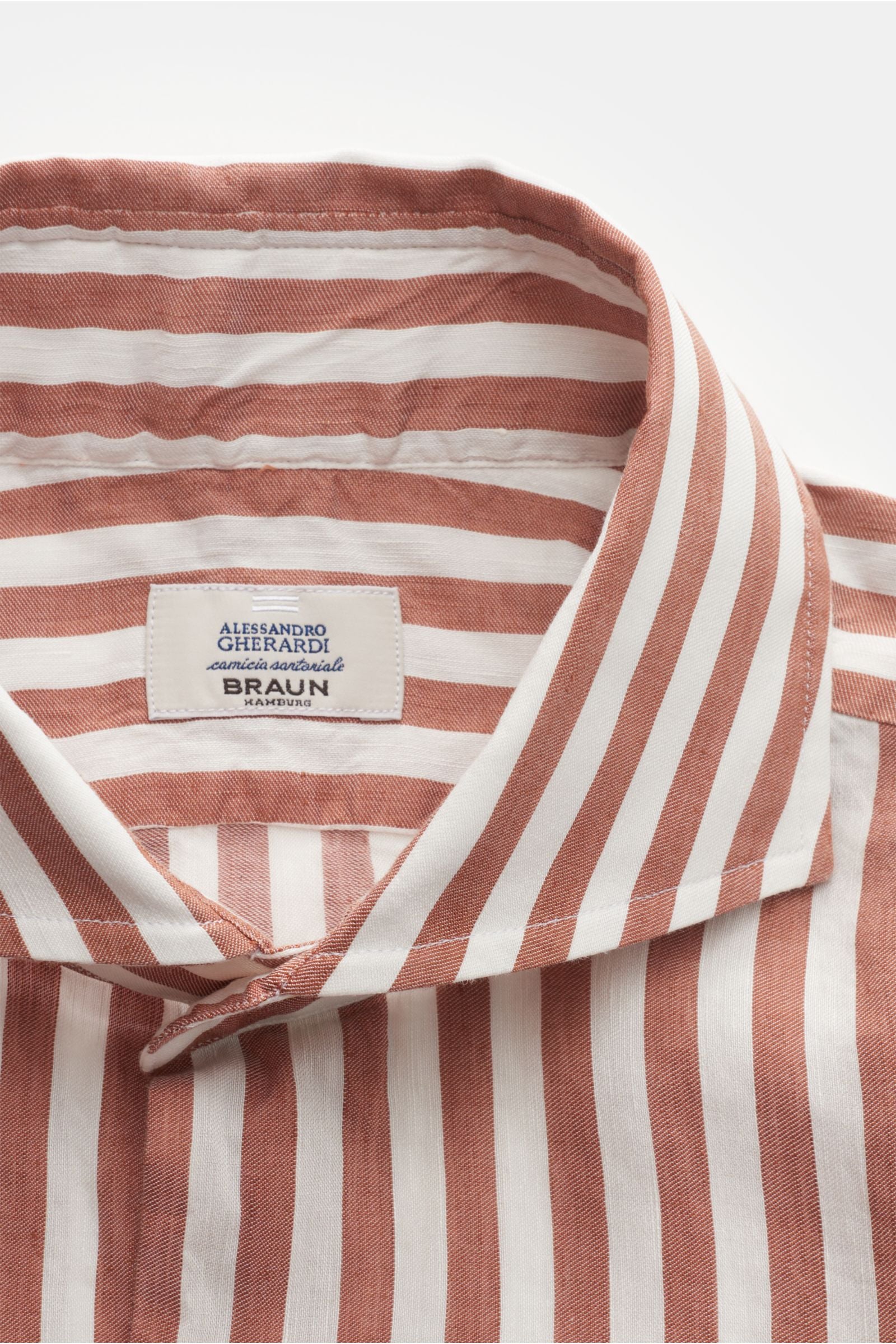 Gherardi Casual shirt shark collar brown/off-white - white striped