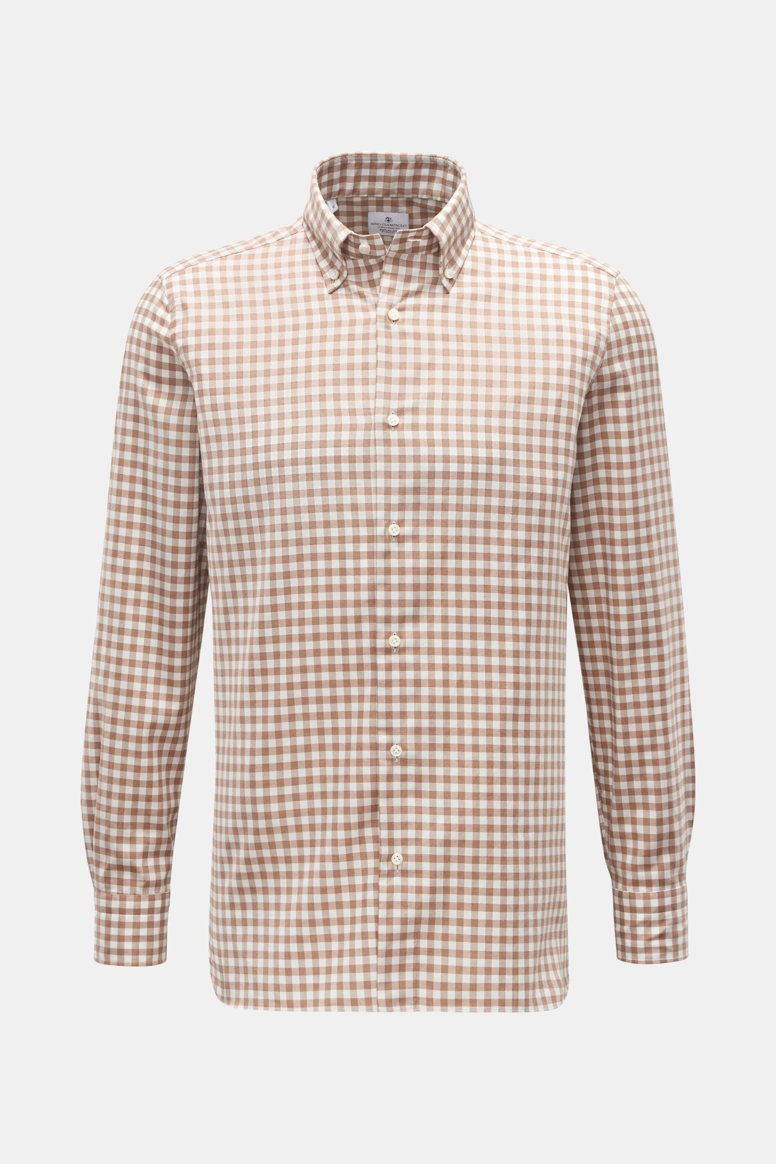 Giampaolo Casual shirt button-down collar light brown/off-white - white checked