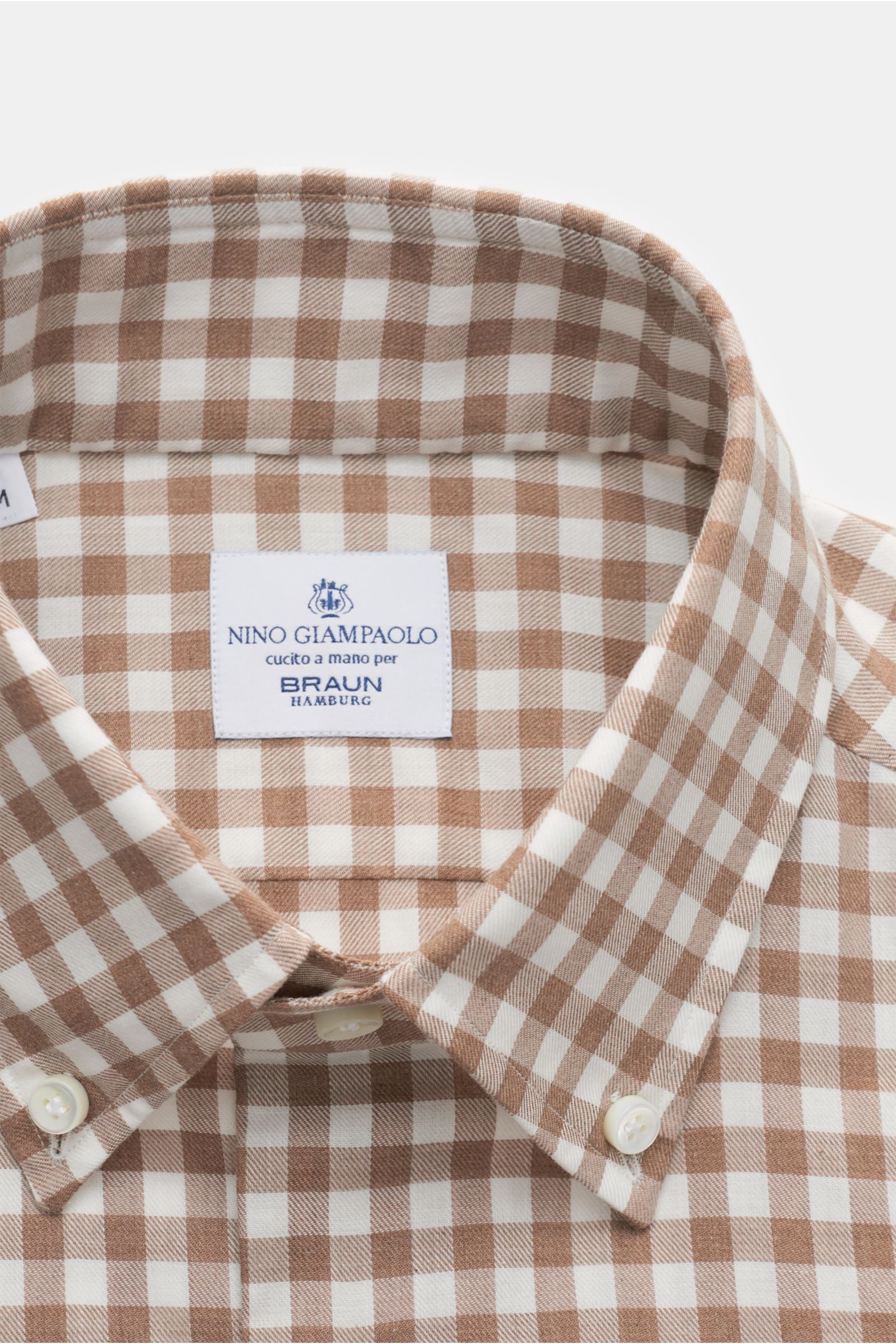 Giampaolo Casual shirt button-down collar light brown/off-white - white checked
