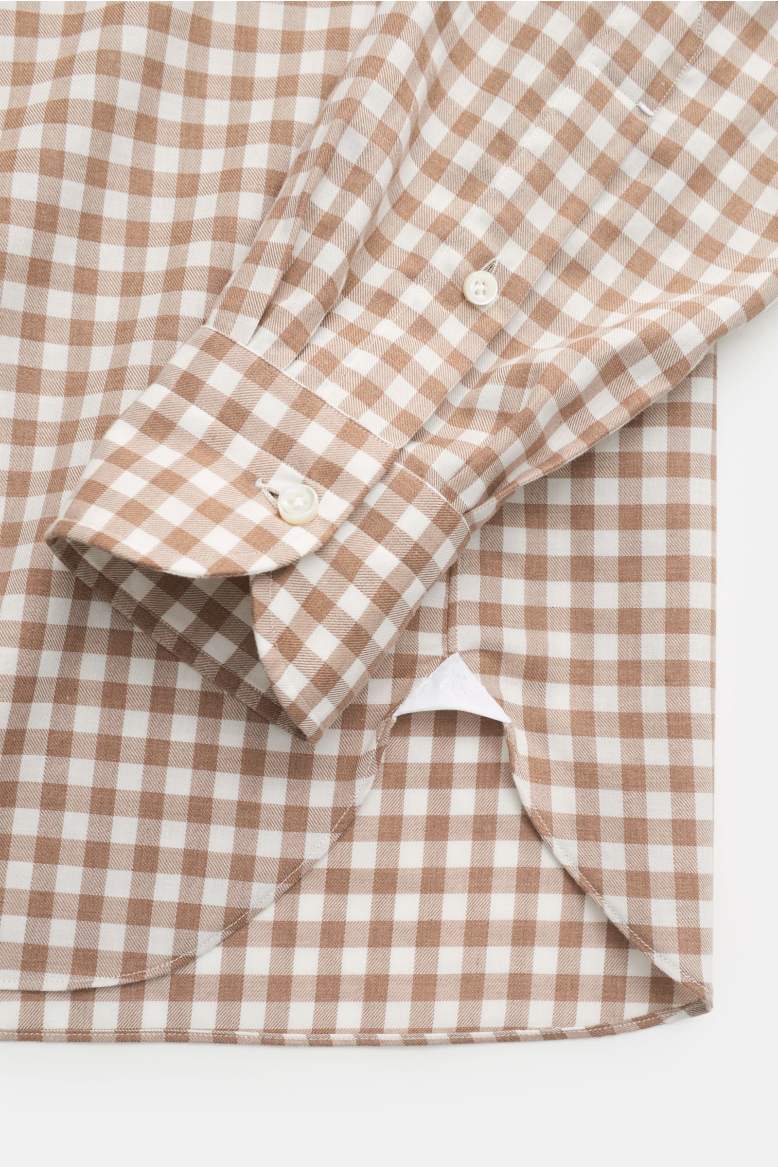 Giampaolo Casual shirt button-down collar light brown/off-white - white checked