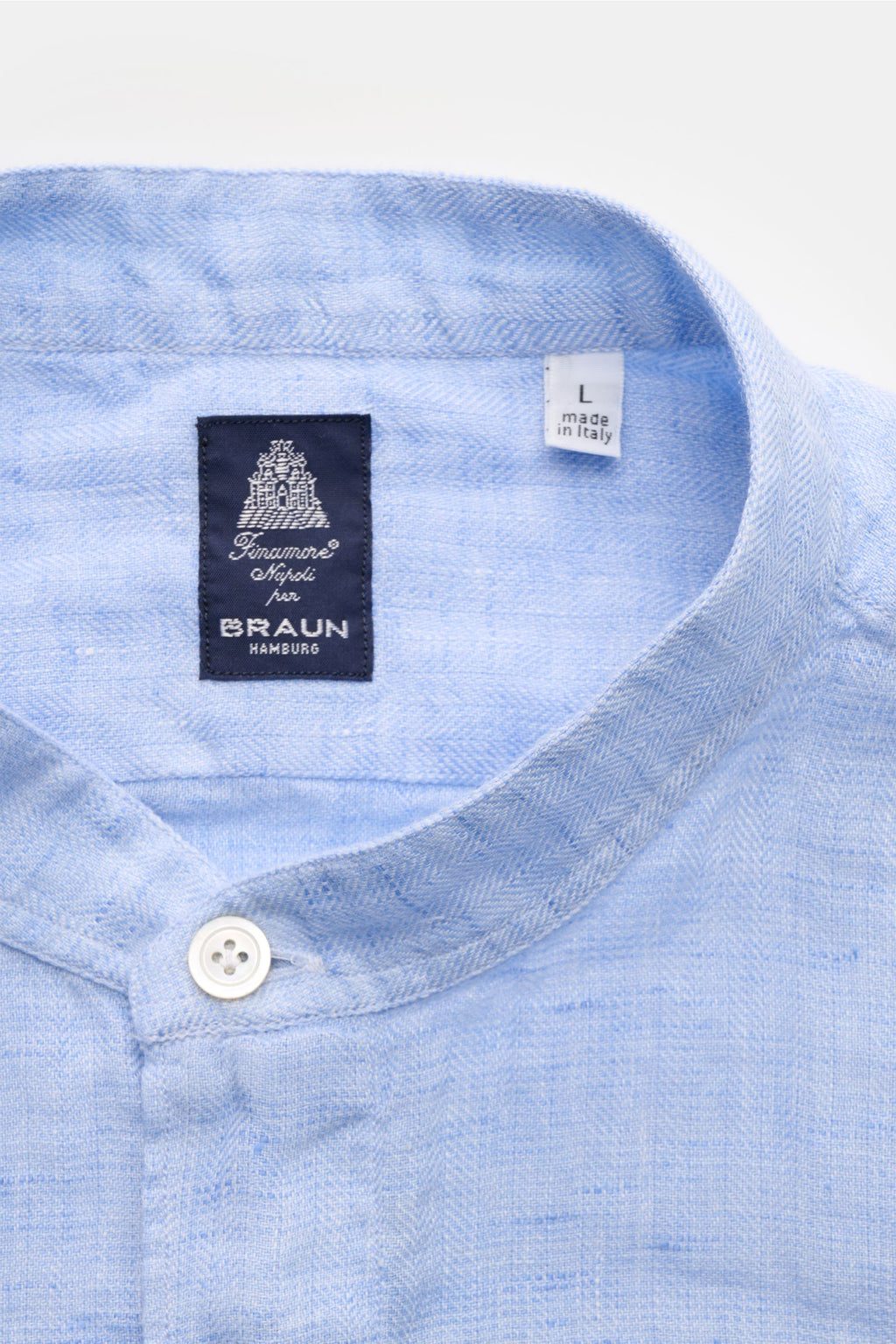 Finamore Linen shirt 'Lorenzo Gaeta' grandad collar - light blue