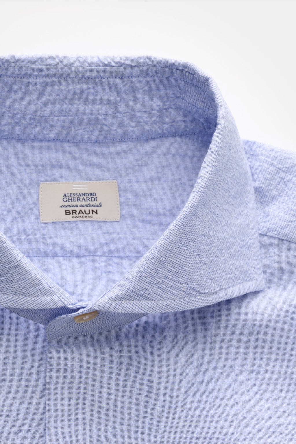 Gherardi Seersucker shirt shark collar smoky - smoky blue