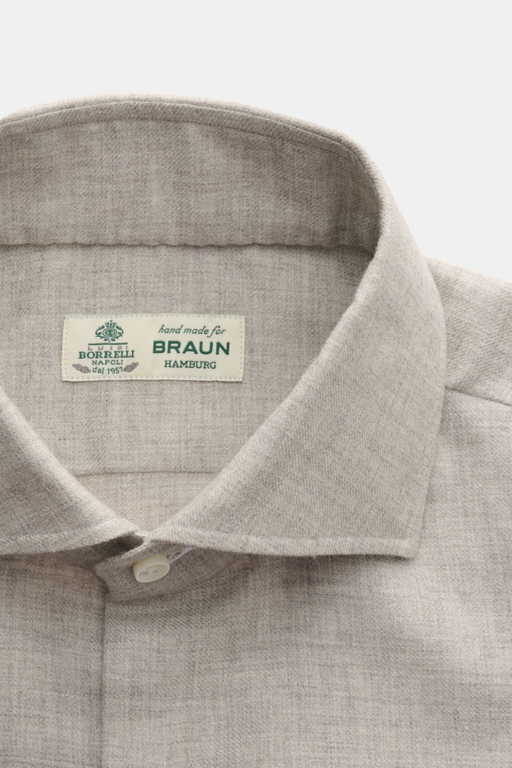 Borrelli Flannel shirt 'Ettore' shark collar - grey mottled