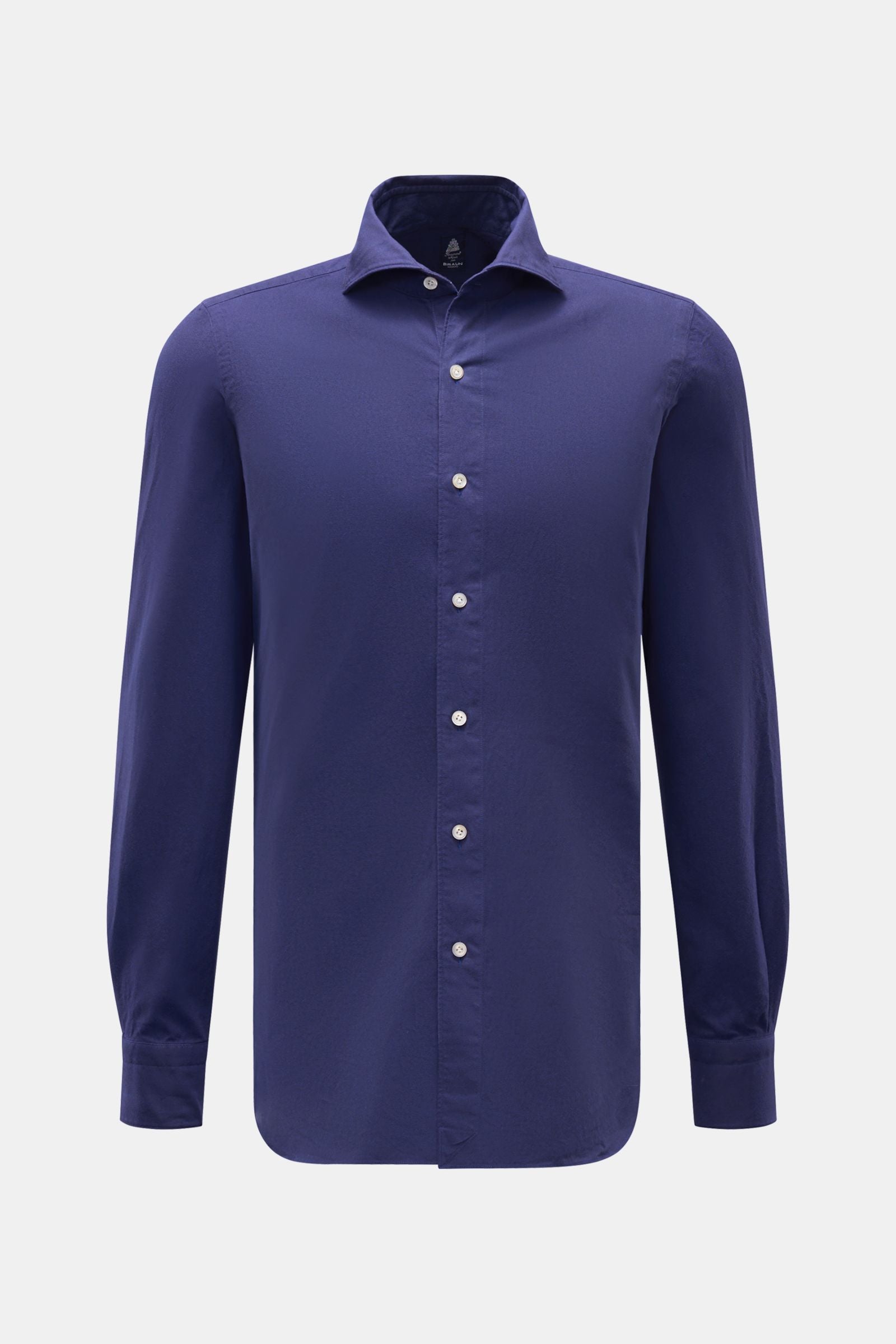 Finamore Flannel shirt 'Edoardo Gaeta' shark collar - navy