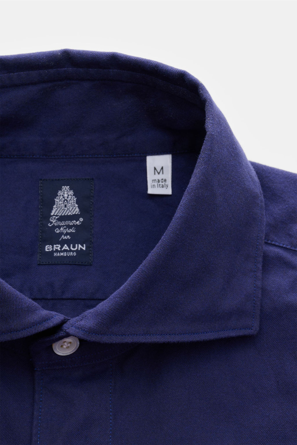 Finamore Flannel shirt 'Edoardo Gaeta' shark collar - navy
