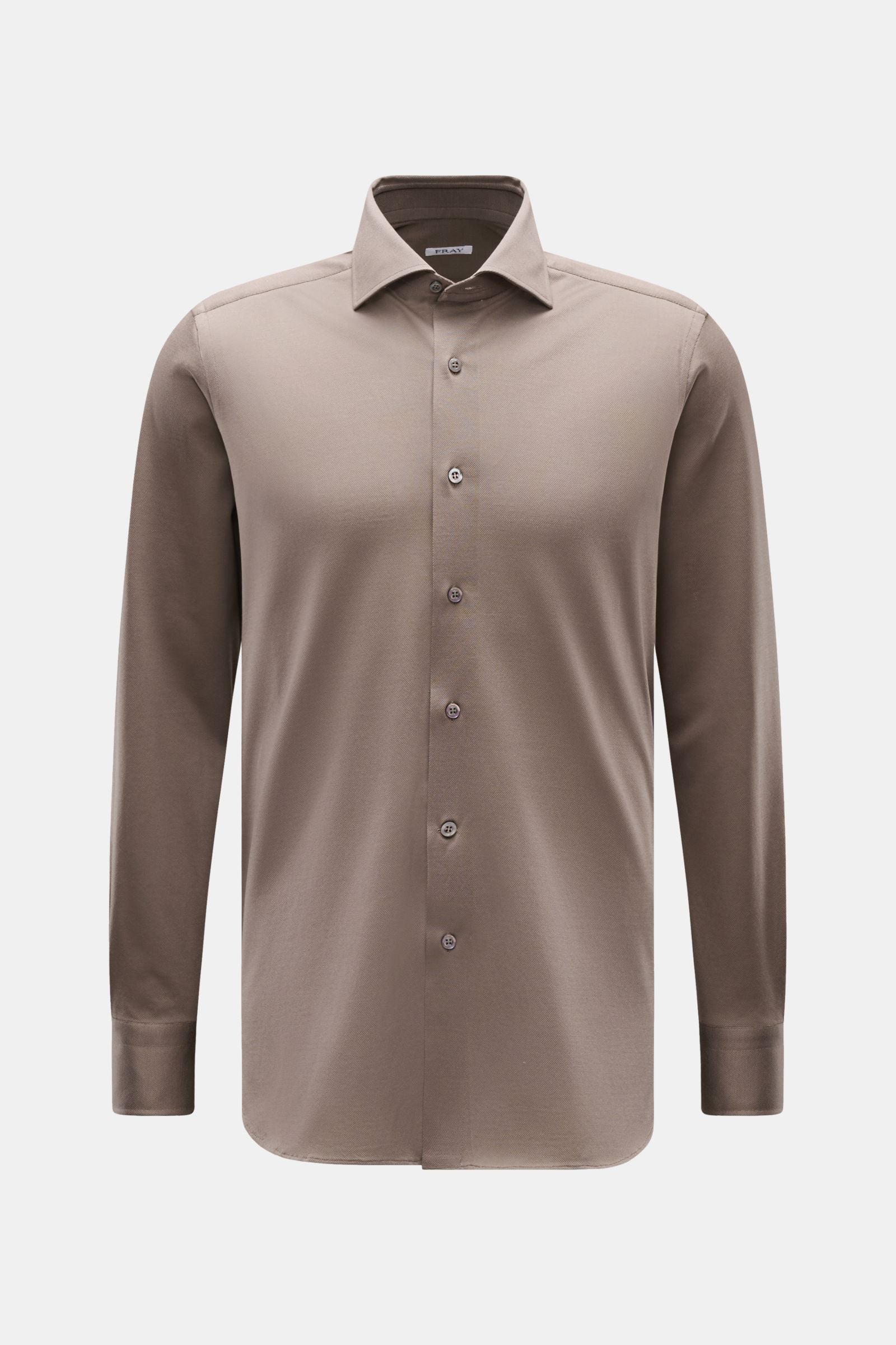 Fray Piqué shirt shark collar 'Lione Cucitura' - Grey brown