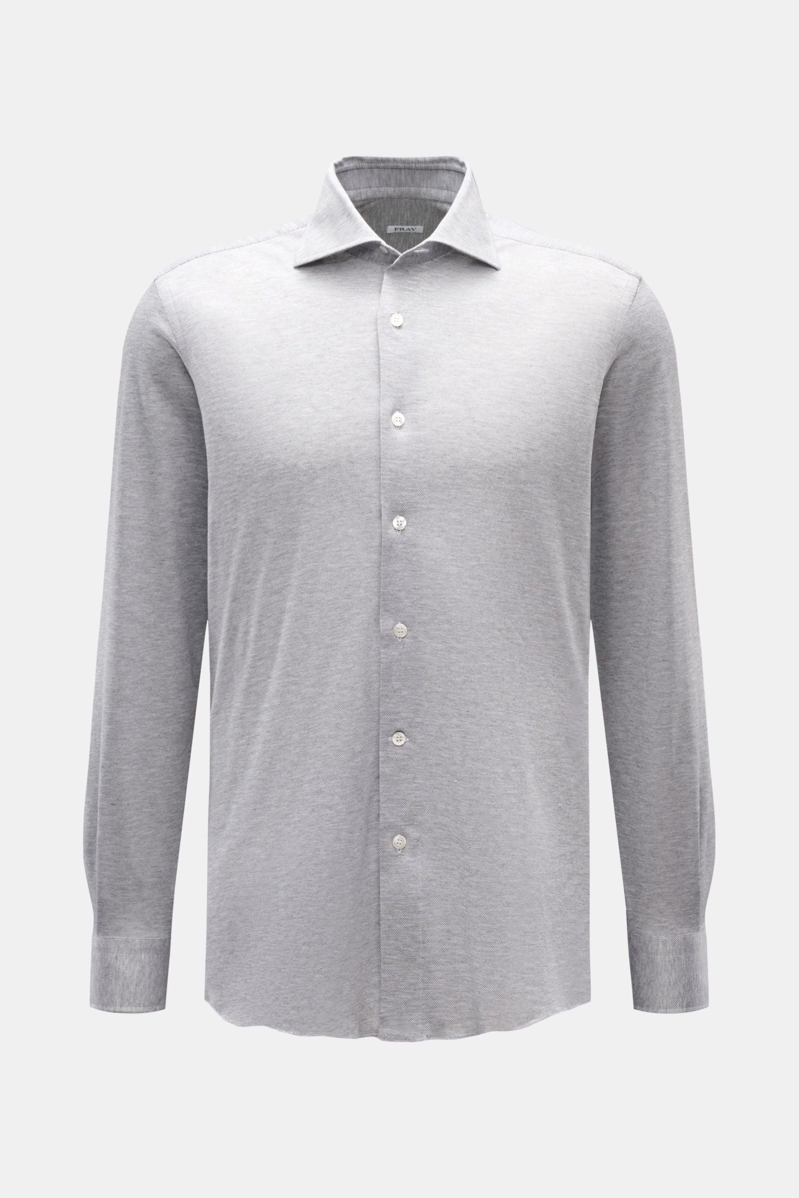 Fray Piqué shirt shark collar 'Lione Cucitura' - grey mottled