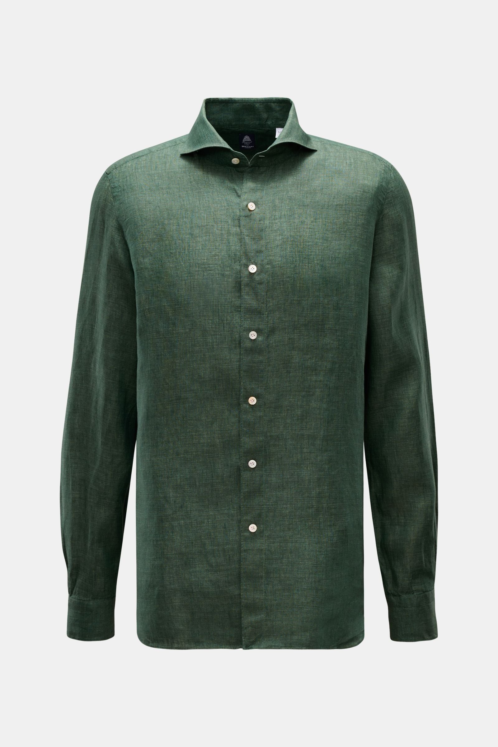 Finamore Linen shirt 'Sergio Gaeta' shark collar - Dark green