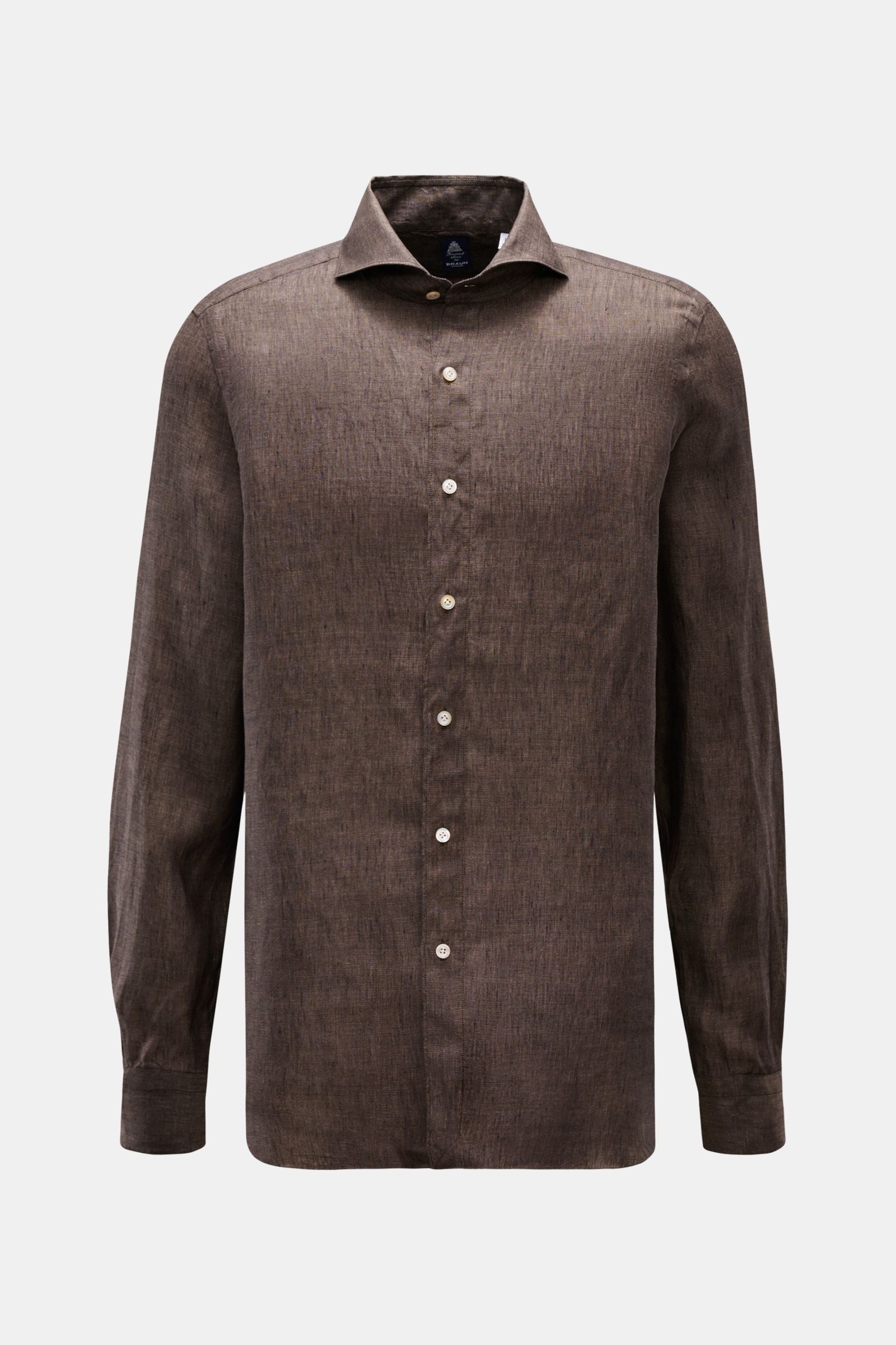 Finamore Linen shirt 'Sergio Gaeta' shark collar - Brown