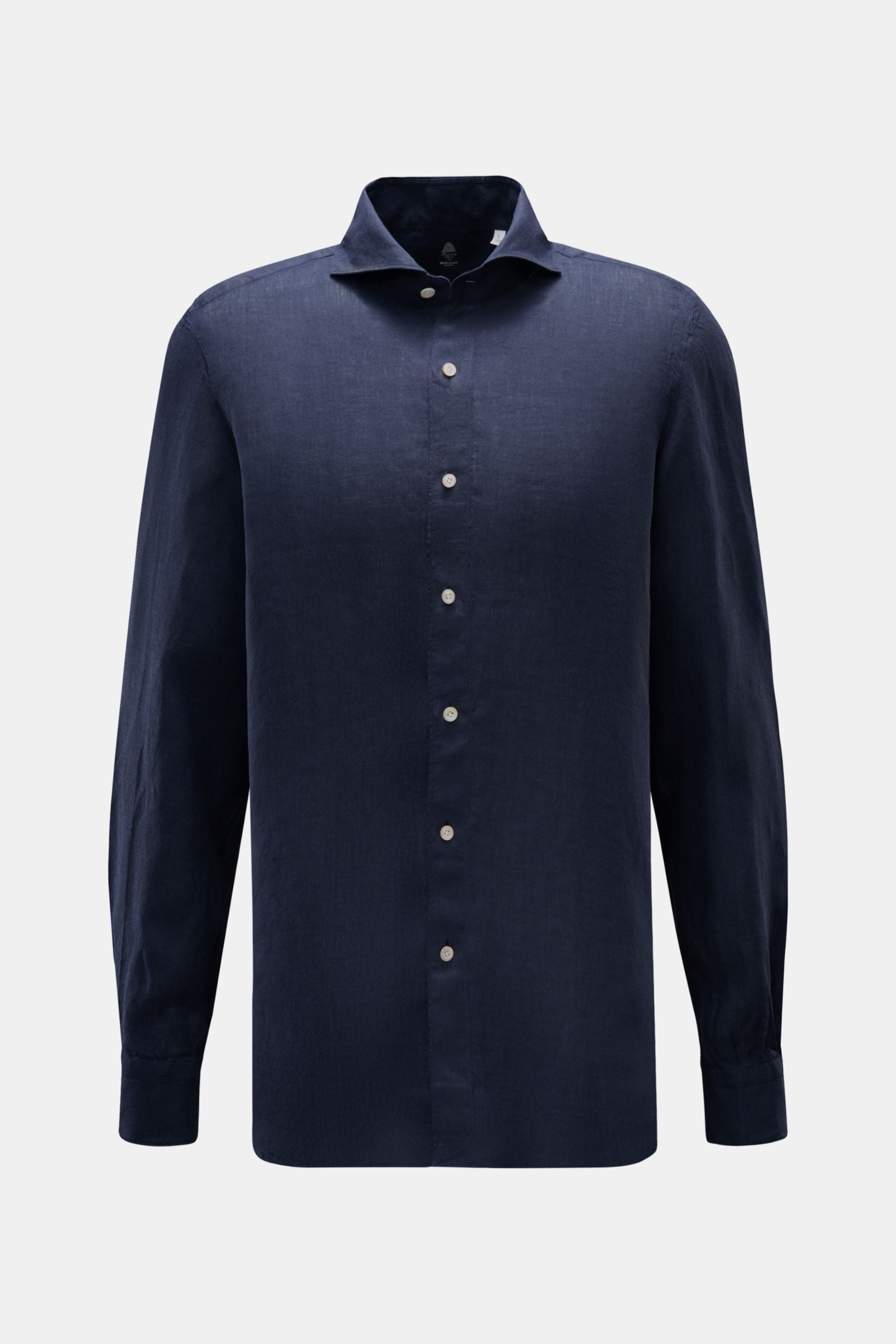 Finamore Linen shirt 'Sergio Gaeta' shark collar - navy