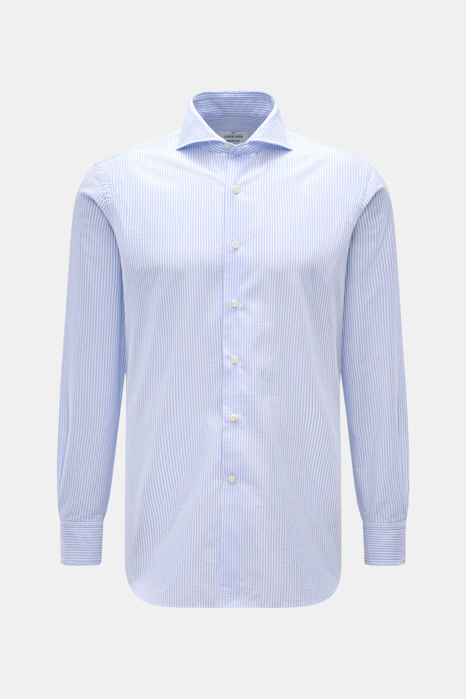 Gherardi Seersucker casual shirt shark collar - Light blue