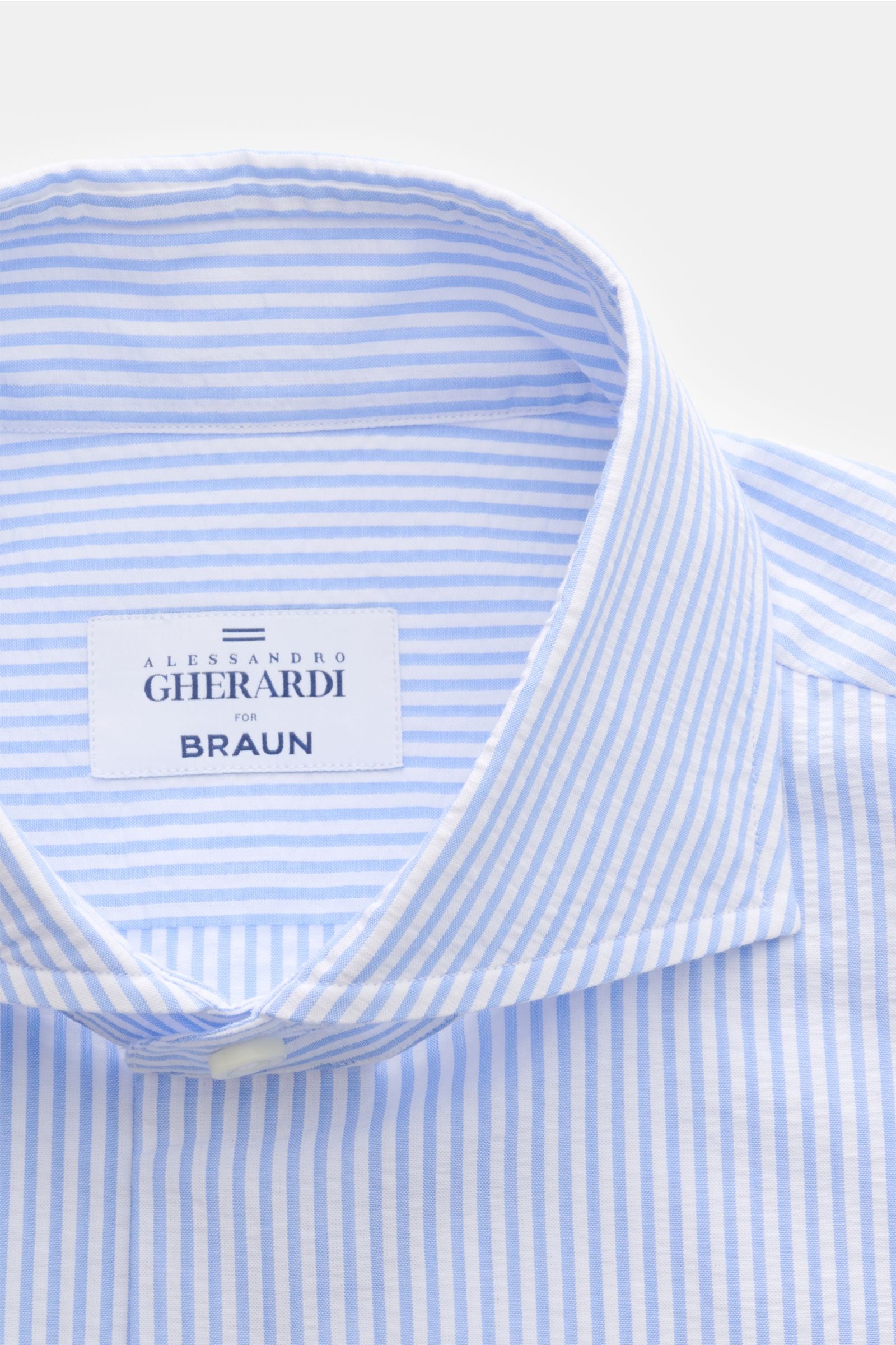 Gherardi Seersucker casual shirt shark collar - Light blue