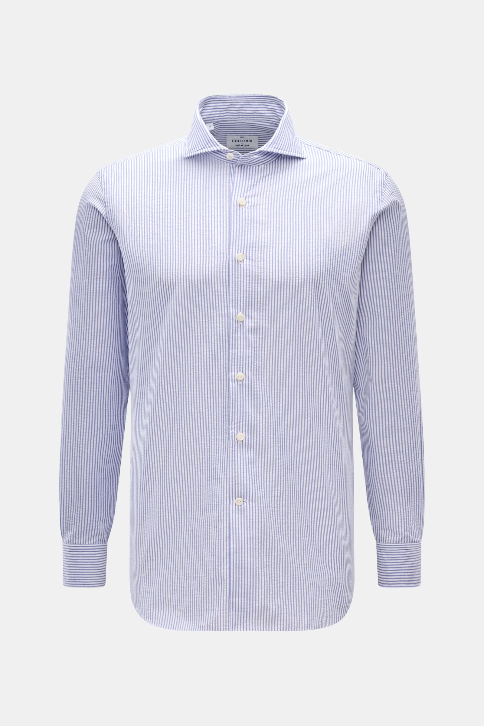 Gherardi Seersucker casual shirt shark collar - Dark blue