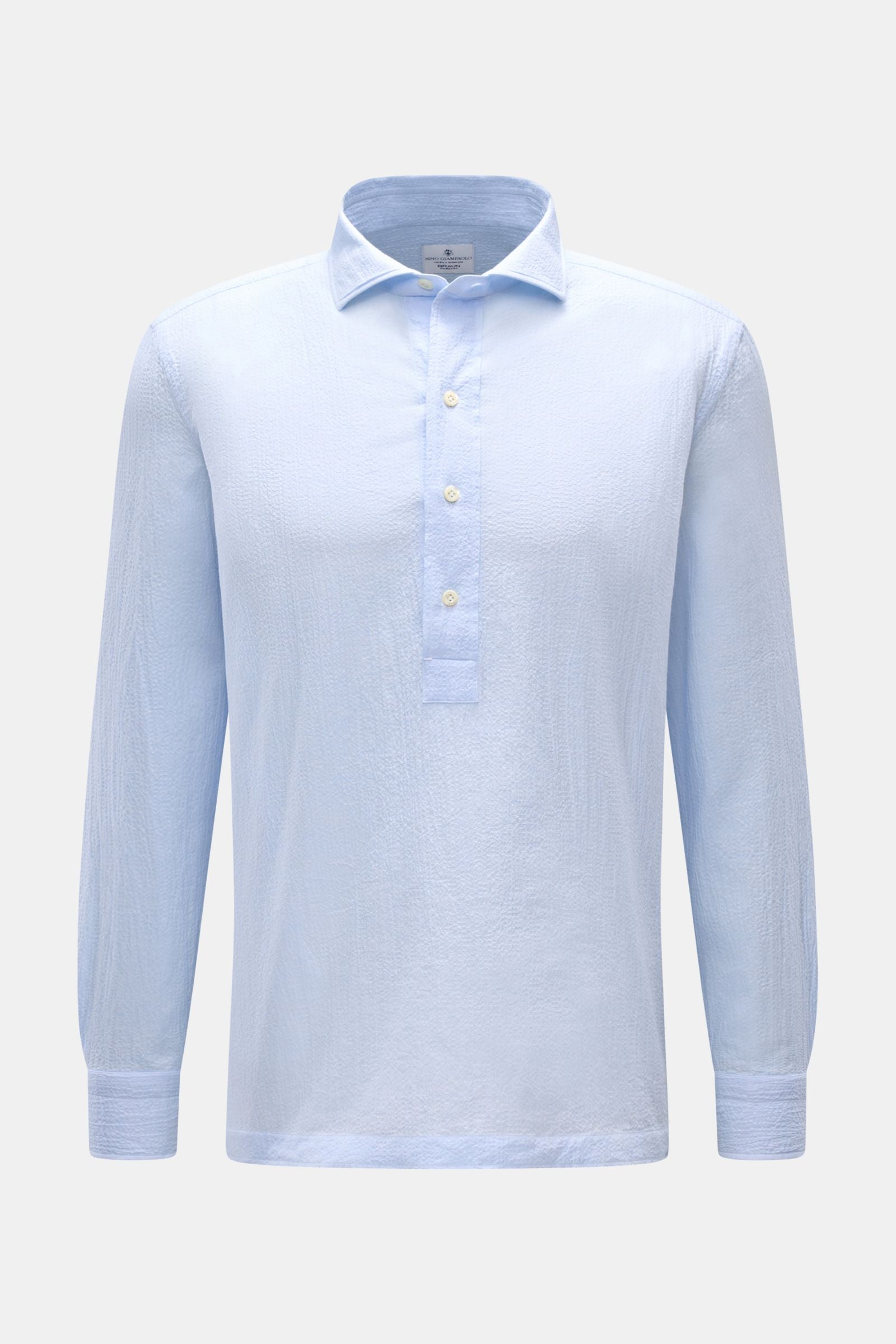 Giampaolo Seersucker popover shirt shark collar - Light blue