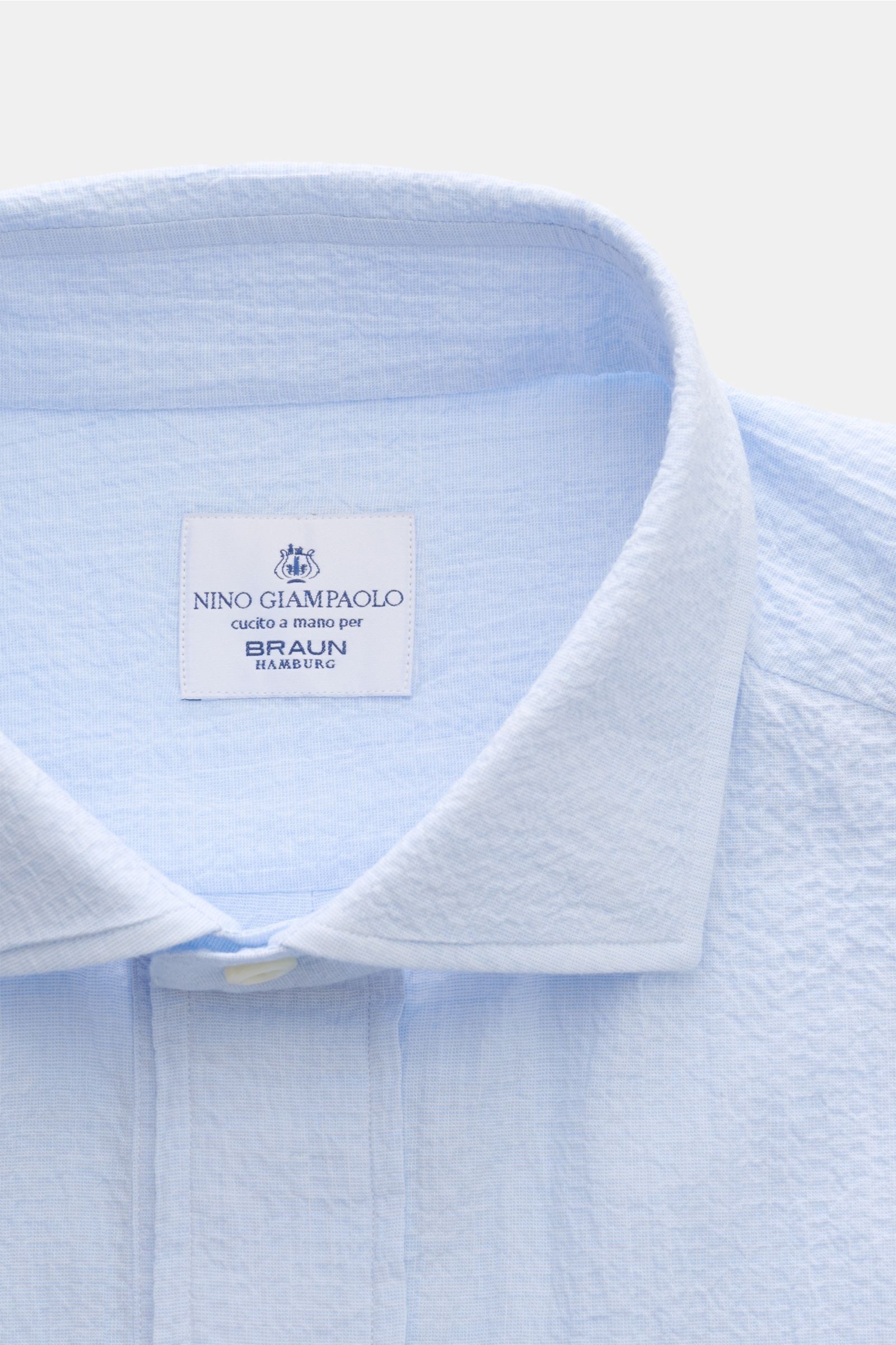 Giampaolo Seersucker popover shirt shark collar - Light blue