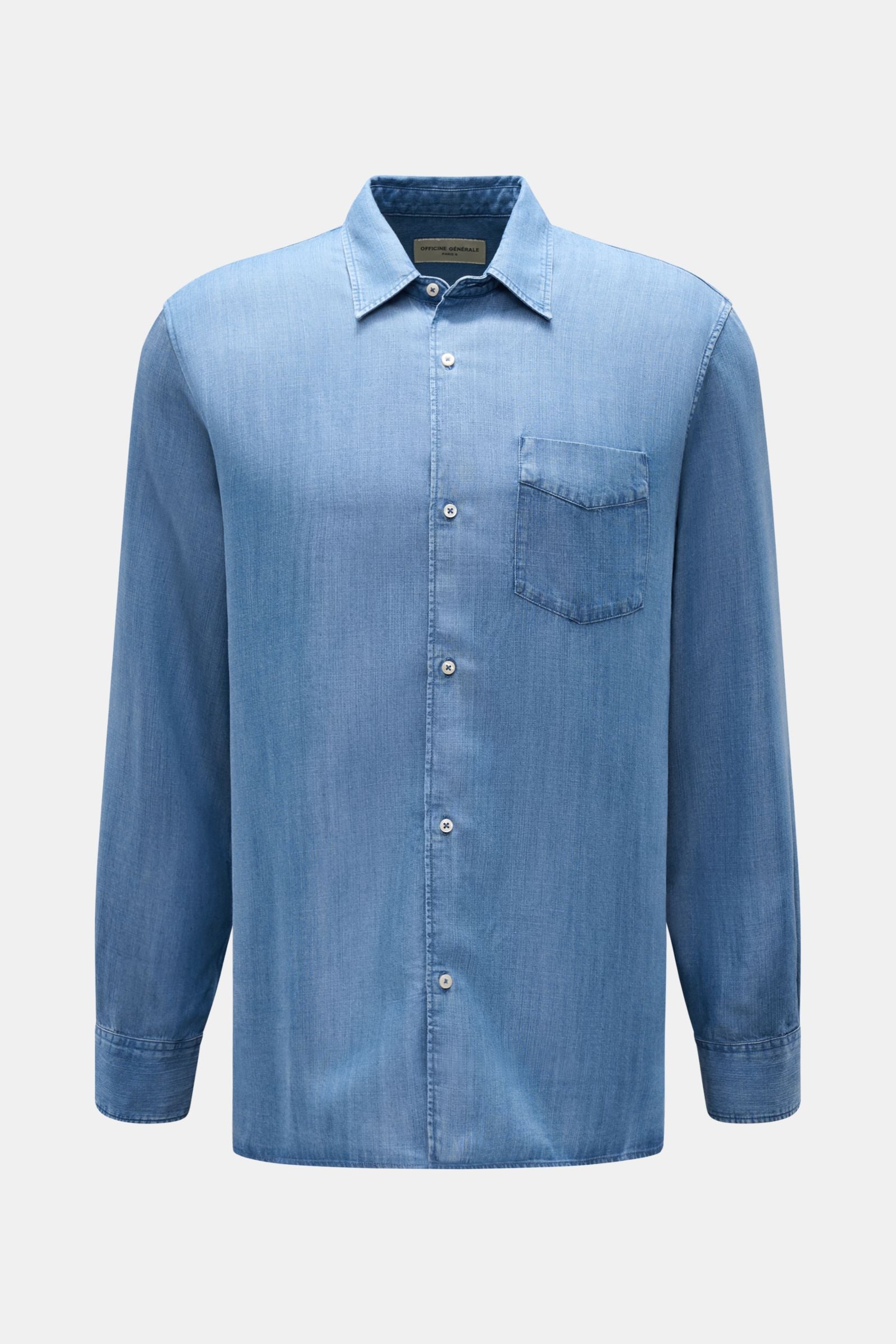 Officine Générale Casual shirt 'Guido' Kent collar - blue mottled