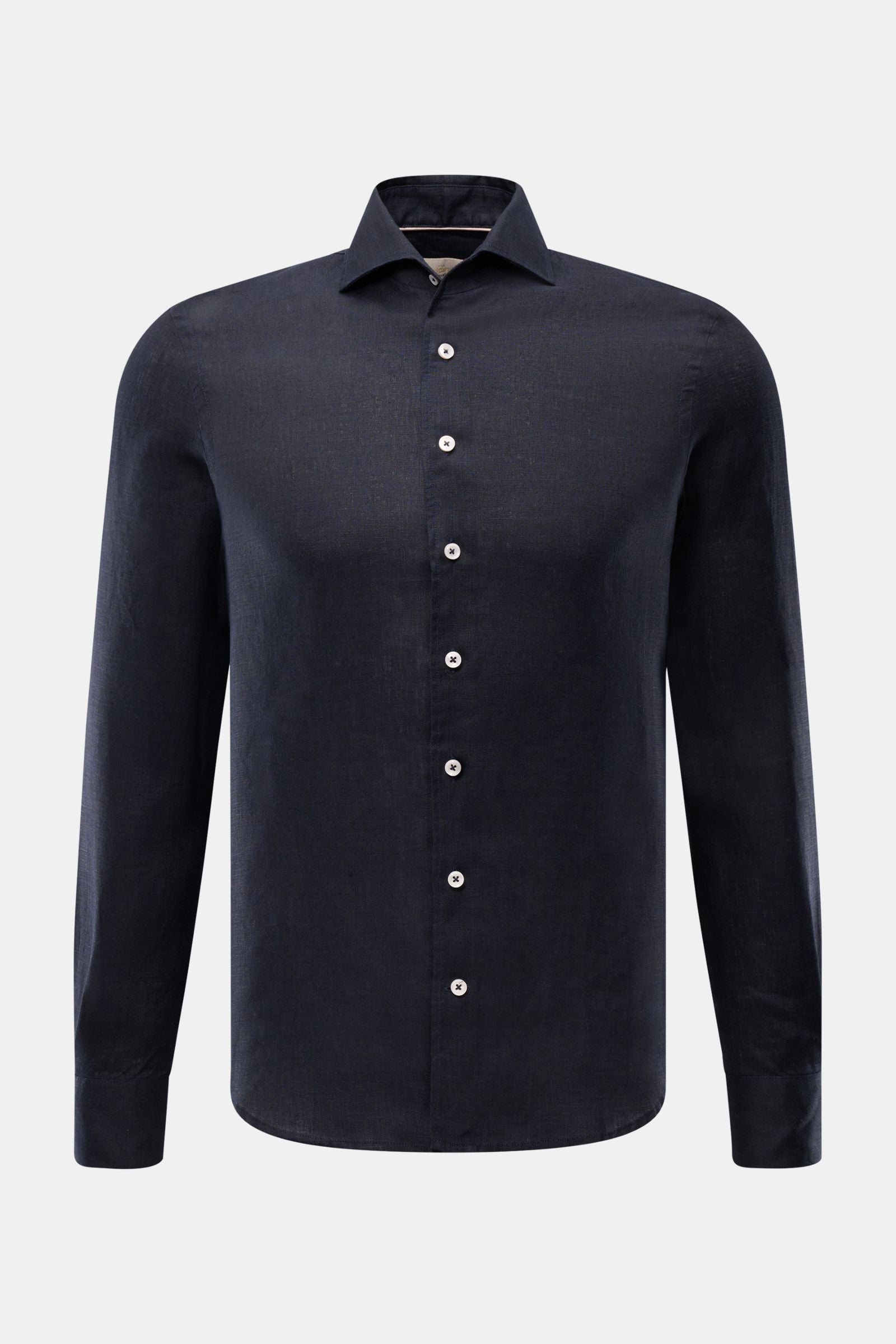 Aurélien Linen shirt shark collar - Dark navy