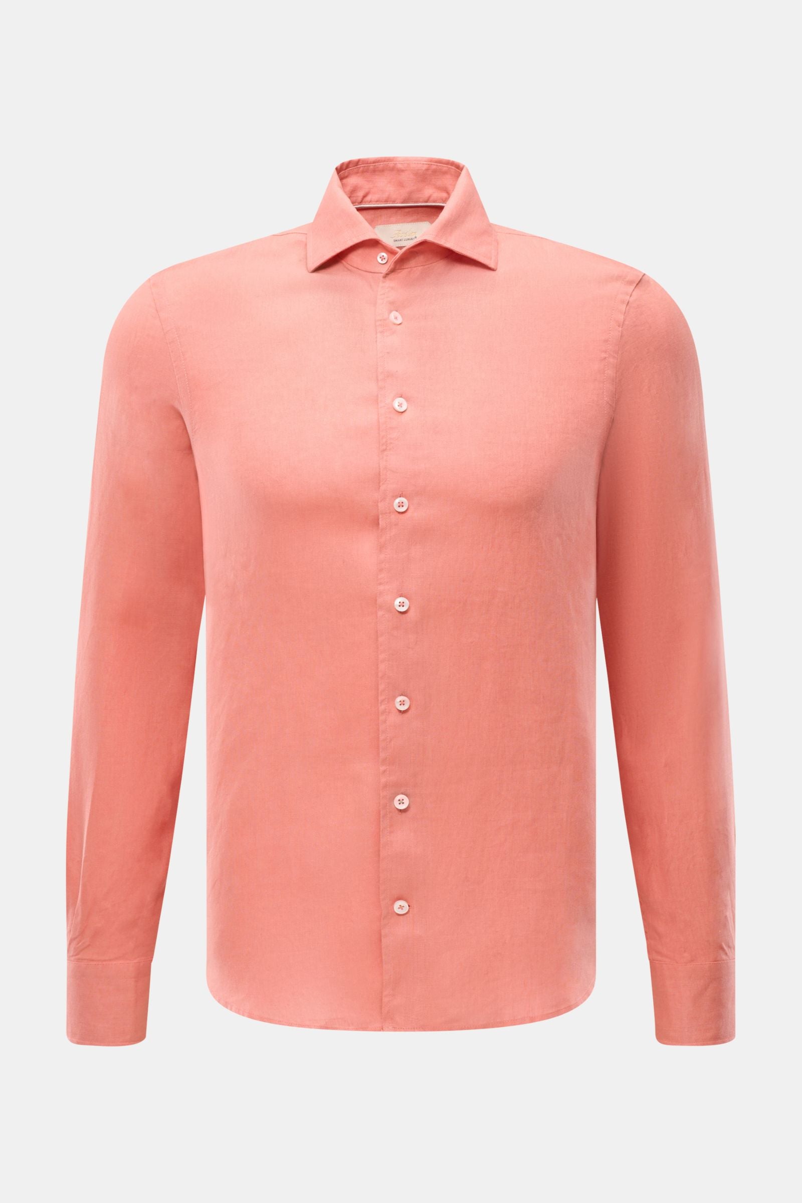 Aurélien Linen shirt shark collar - Coral