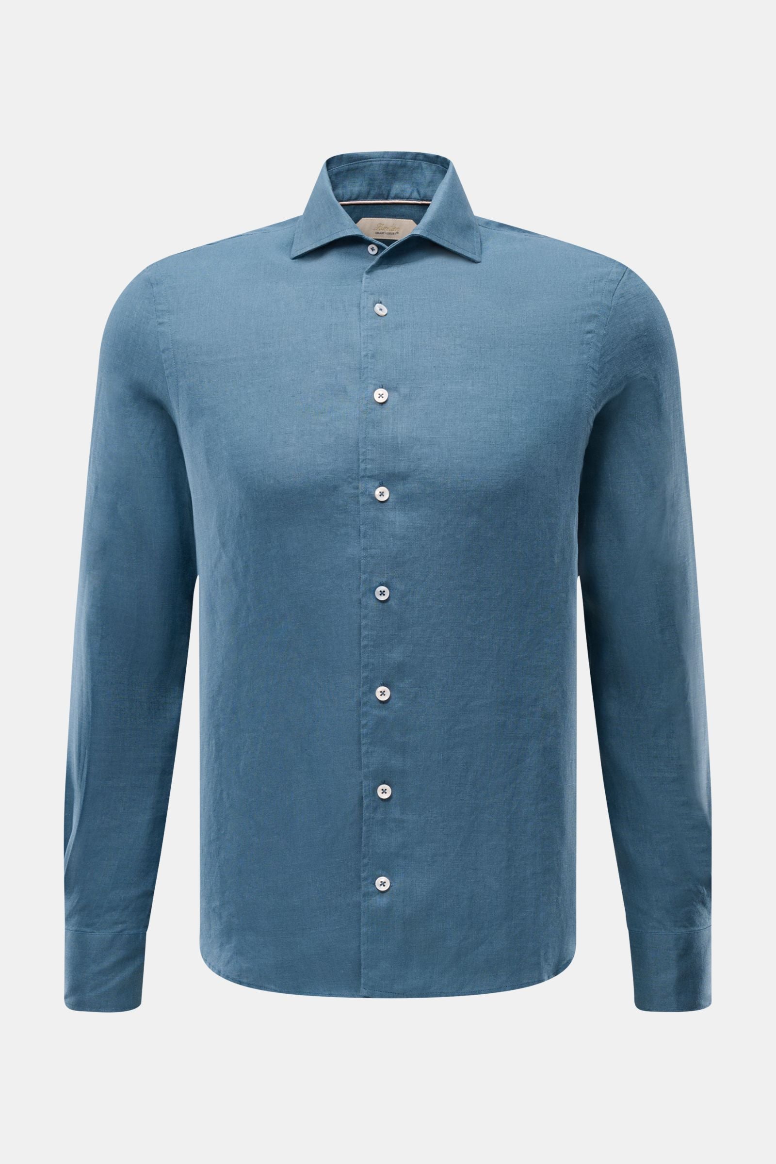 Aurélien Linen shirt shark collar - Grey blue