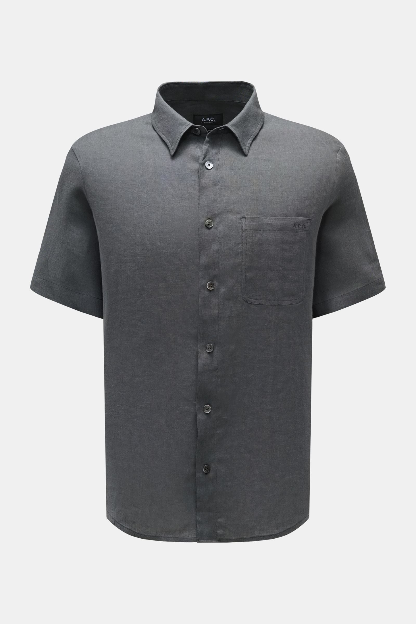 A.P.C. Linen short sleeve shirt 'Liaek' Kent collar - Dark grey