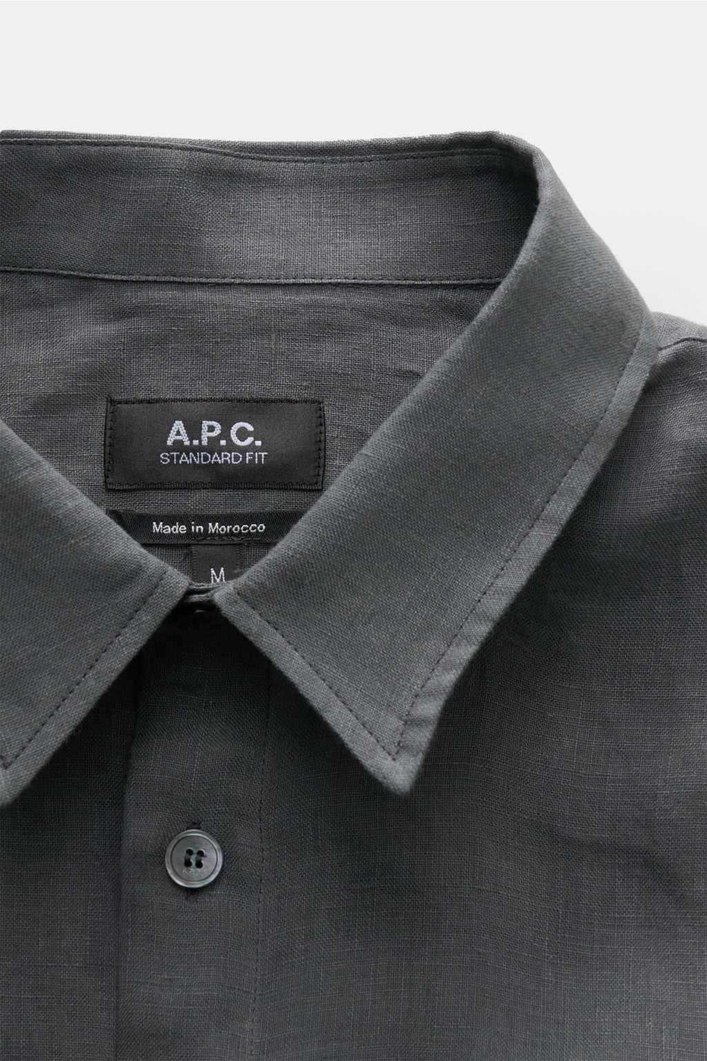 A.P.C. Linen short sleeve shirt 'Liaek' Kent collar - Dark grey