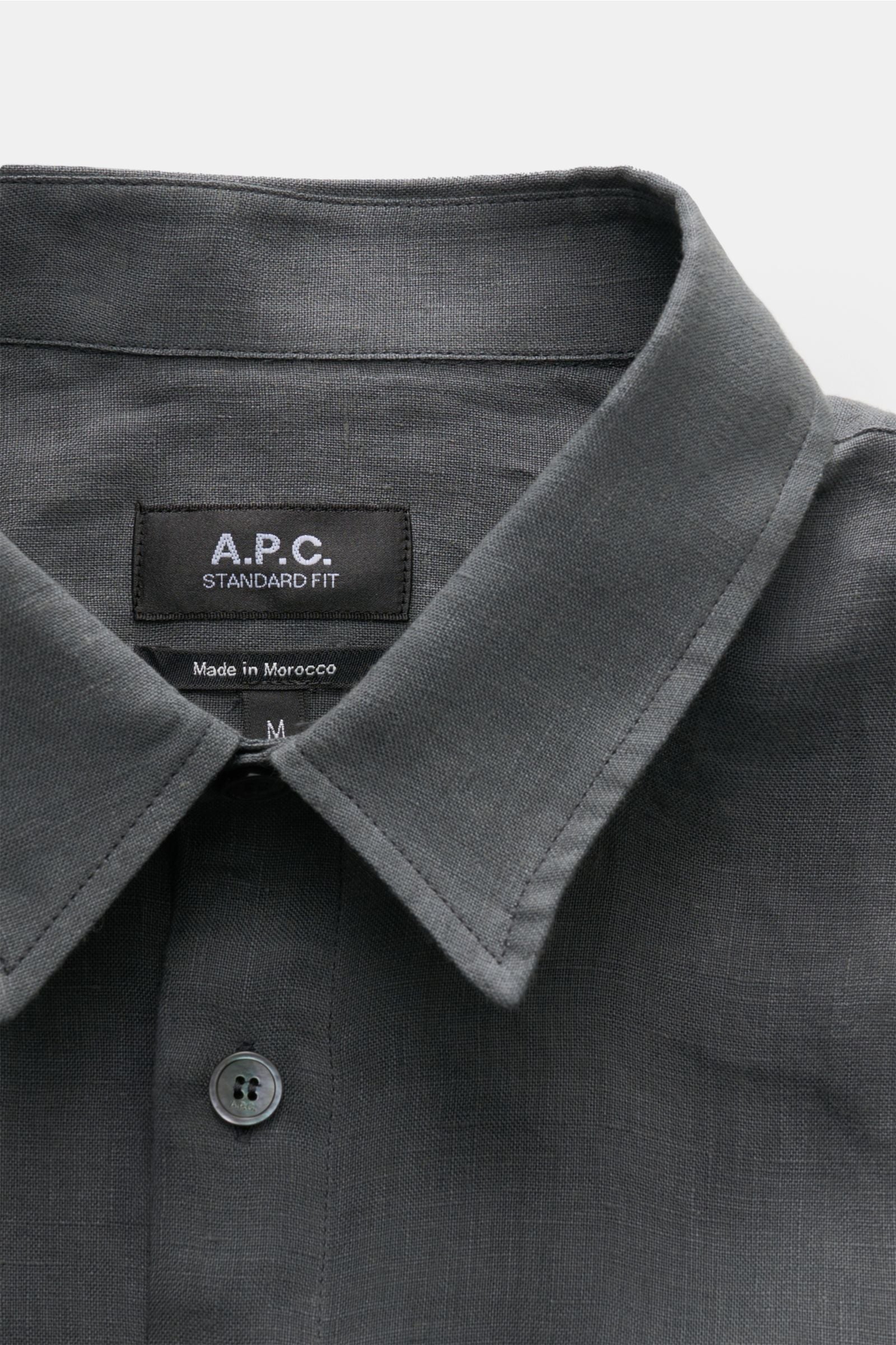 A.P.C. Linen short sleeve shirt 'Liaek' Kent collar - Dark grey