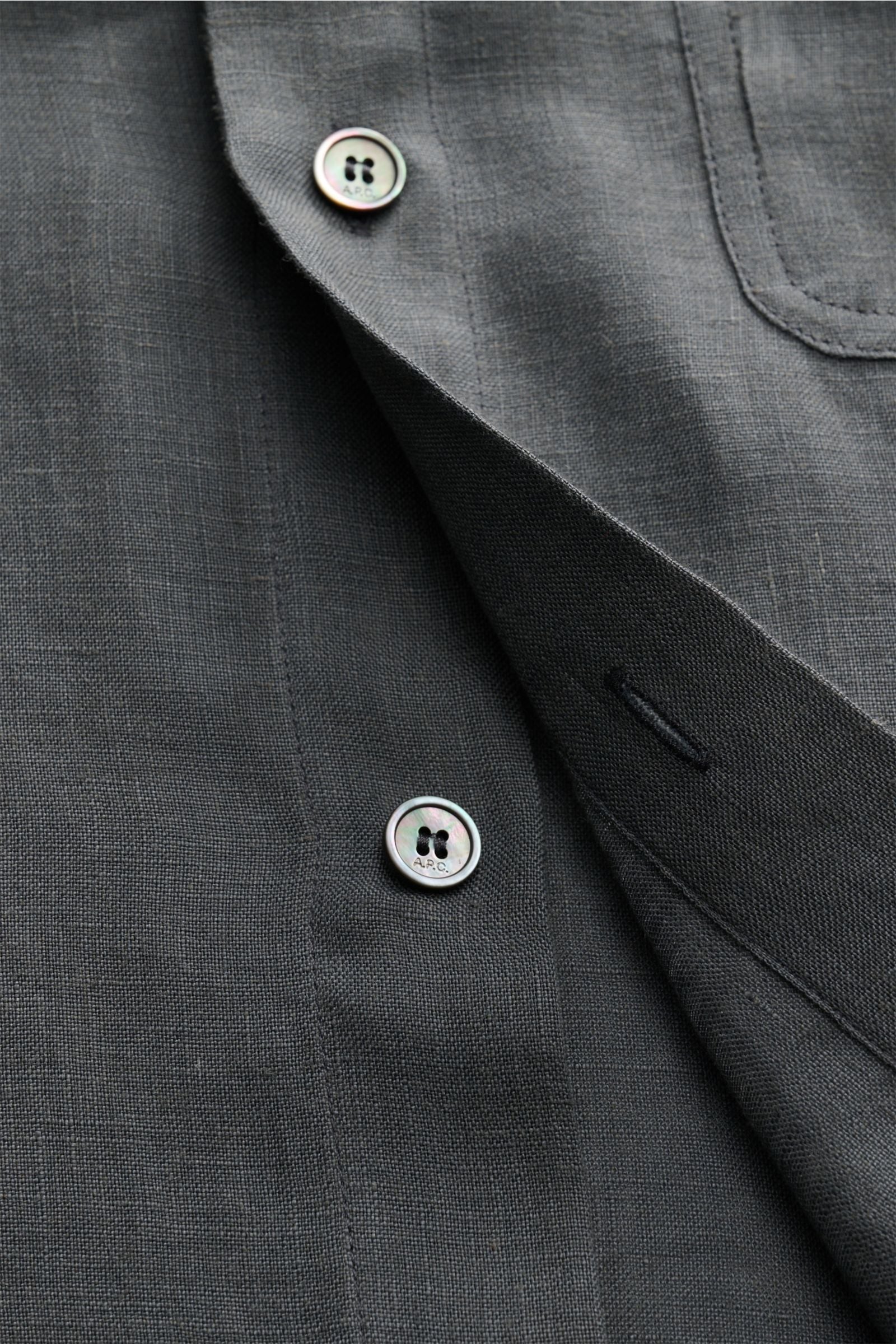 A.P.C. Linen short sleeve shirt 'Liaek' Kent collar - Dark grey