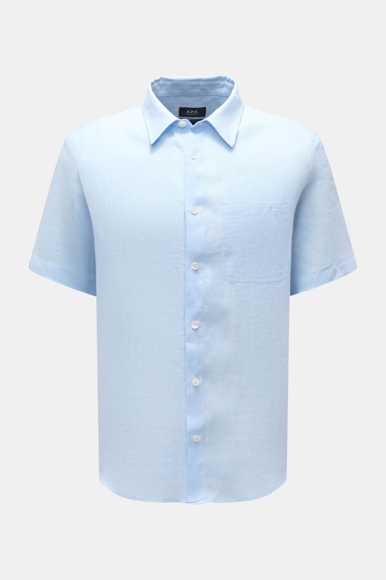 A.P.C. Linen short sleeve shirt 'Liaek' Kent collar - Light blue