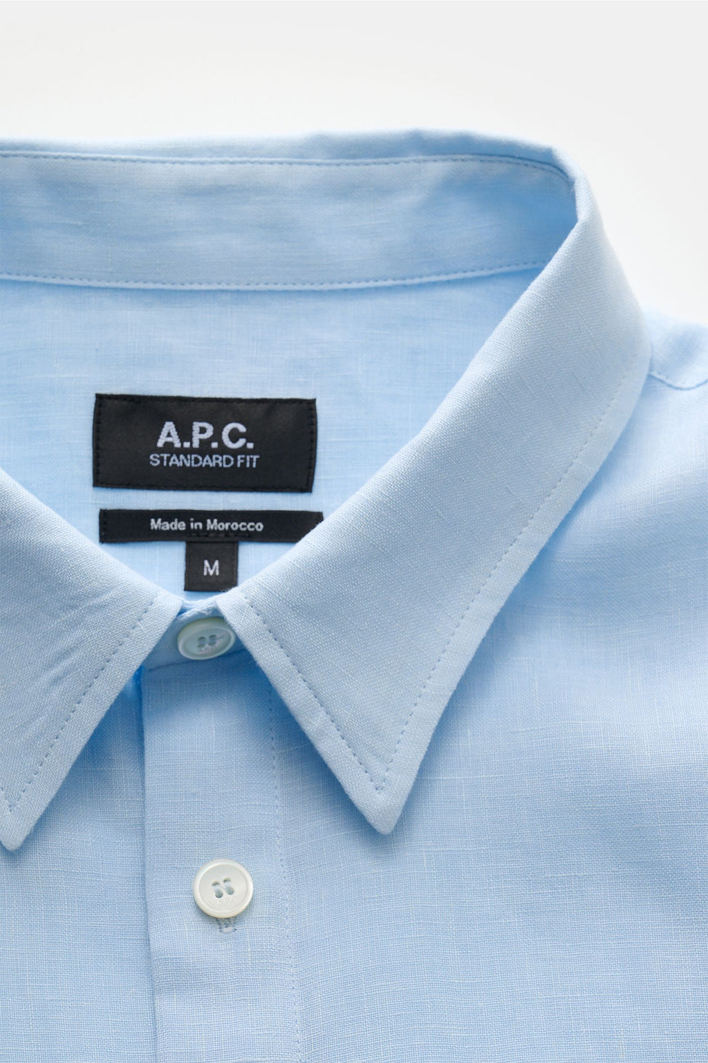 A.P.C. Linen short sleeve shirt 'Liaek' Kent collar - Light blue