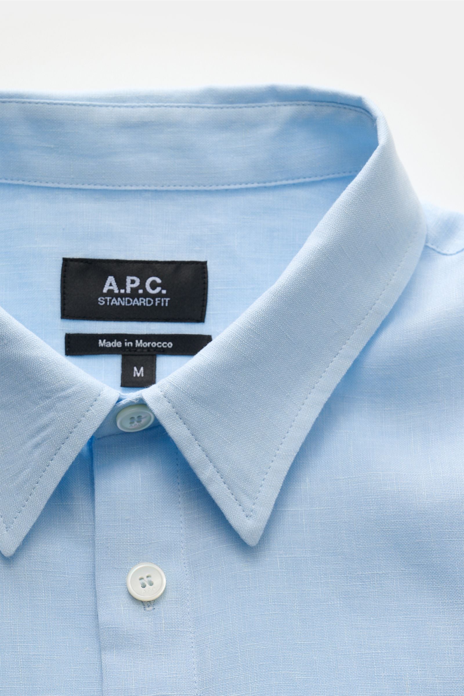 A.P.C. Linen short sleeve shirt 'Liaek' Kent collar - Light blue