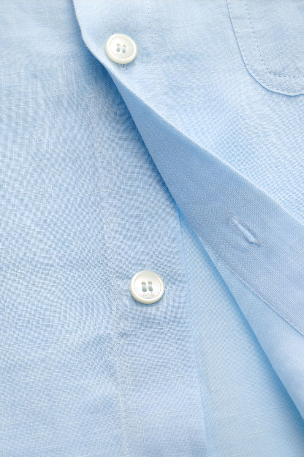 A.P.C. Linen short sleeve shirt 'Liaek' Kent collar - Light blue