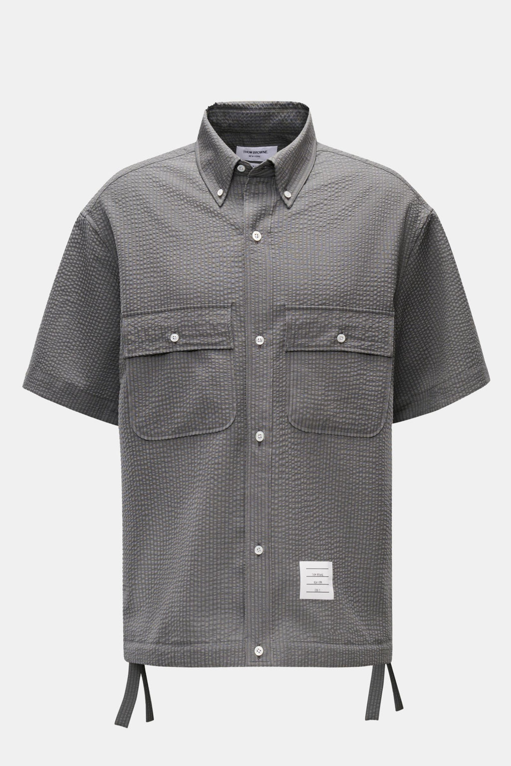 Thom Browne Seersucker short sleeve shirt button-down collar - dark grey