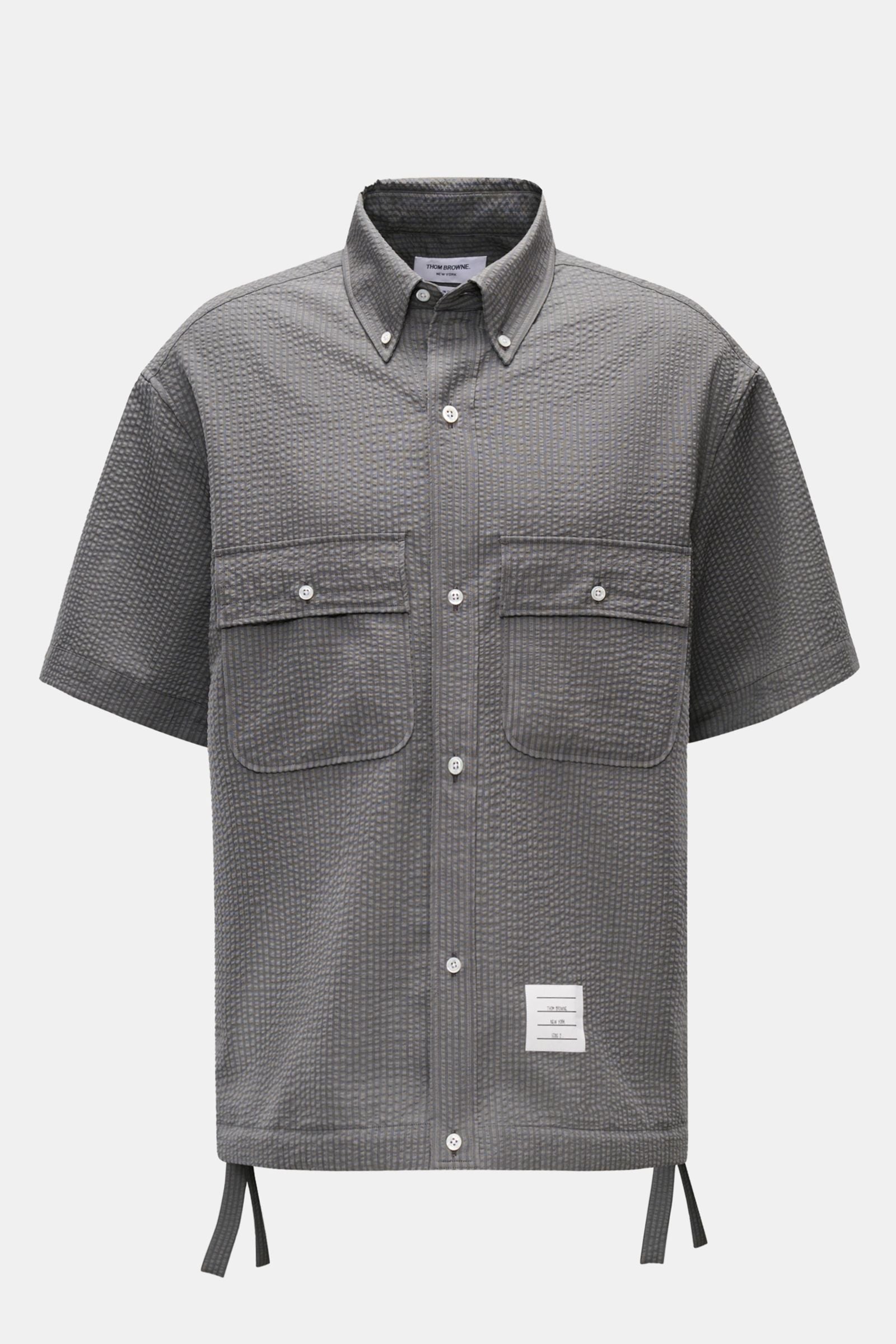 Thom Browne Seersucker short sleeve shirt button-down collar - dark grey