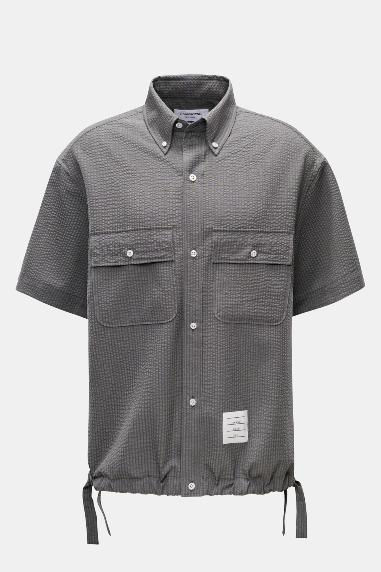 Thom Browne Seersucker short sleeve shirt button-down collar - dark grey