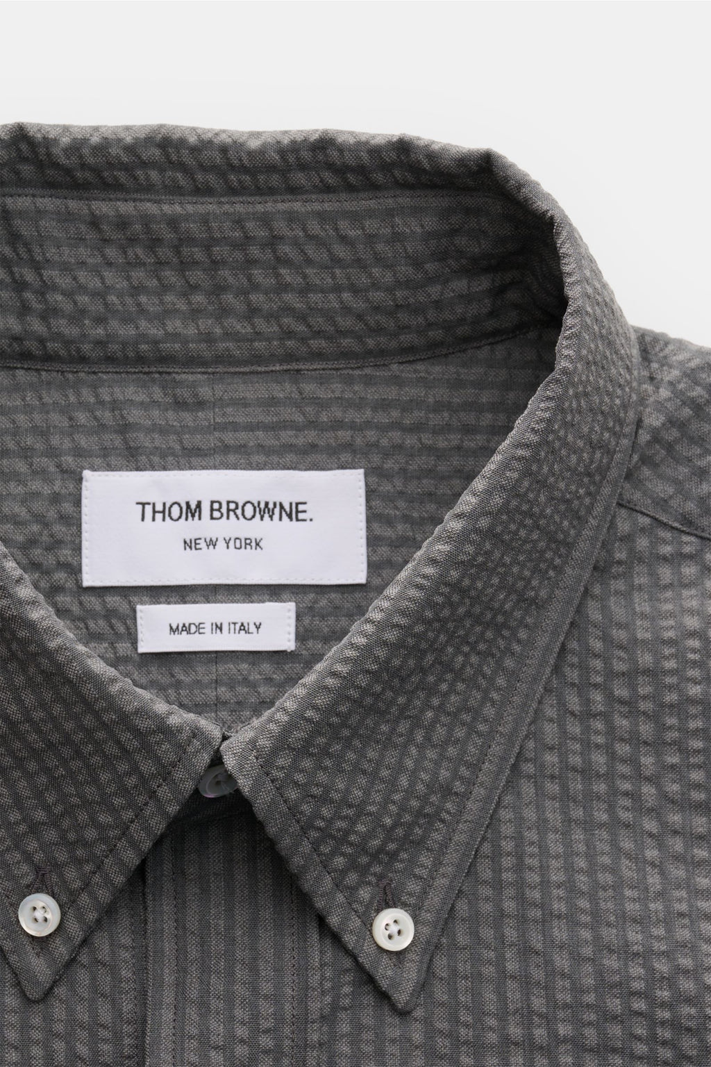 Thom Browne Seersucker short sleeve shirt button-down collar - dark grey
