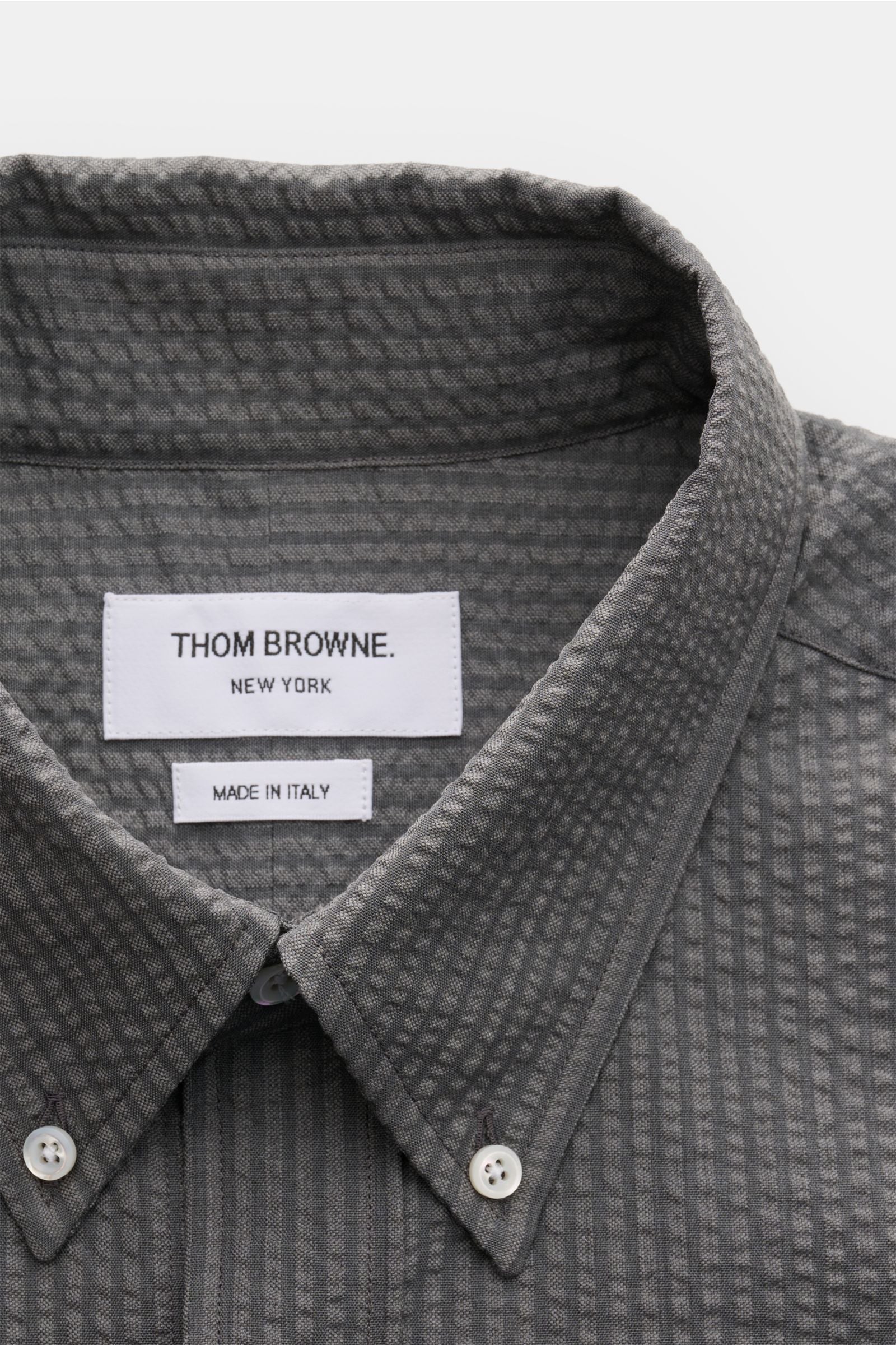 Thom Browne Seersucker short sleeve shirt button-down collar - dark grey