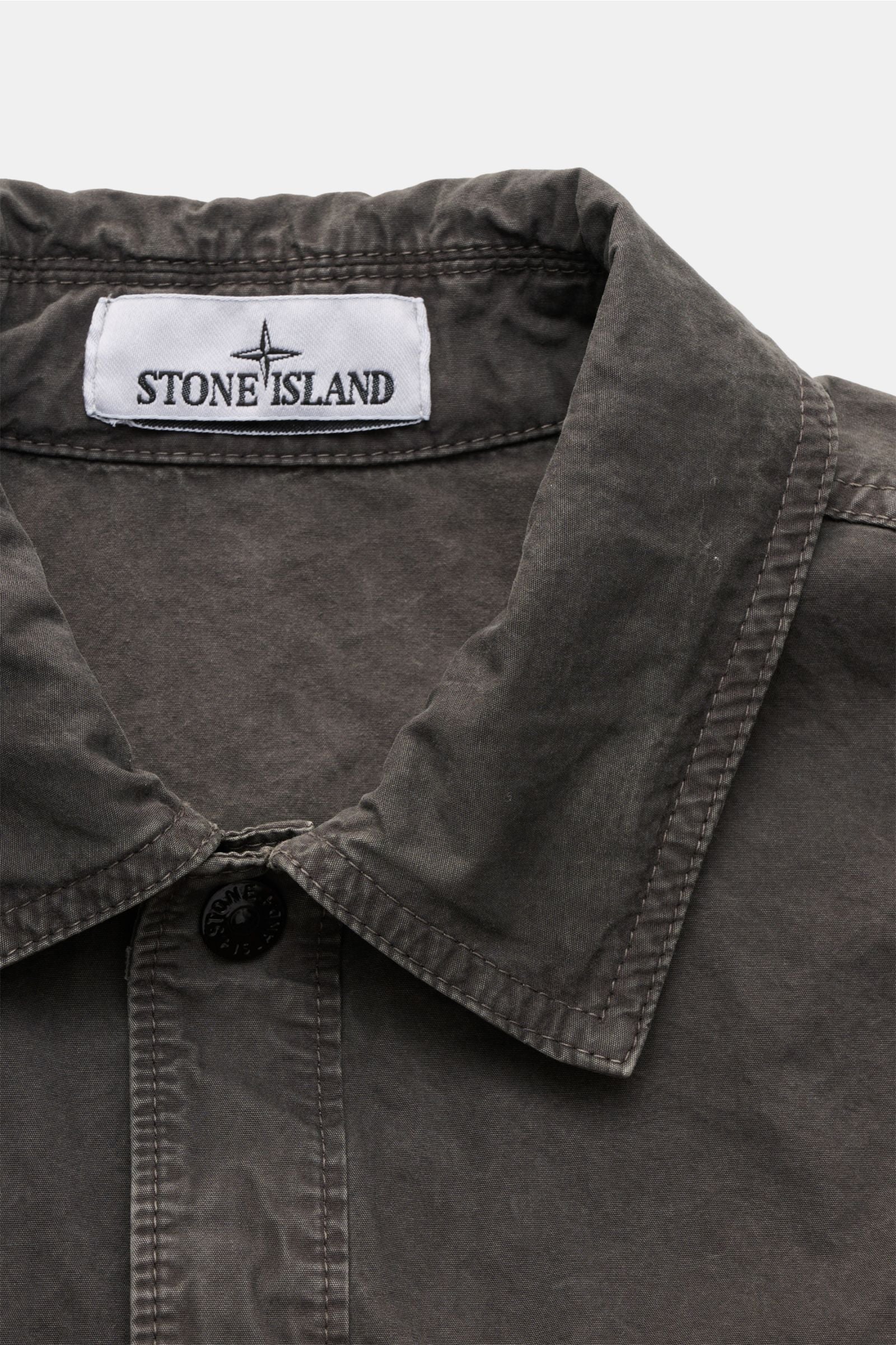 Stone Island Short sleeve shirt 'Brushed Canvas' Kent collar - Anthracite