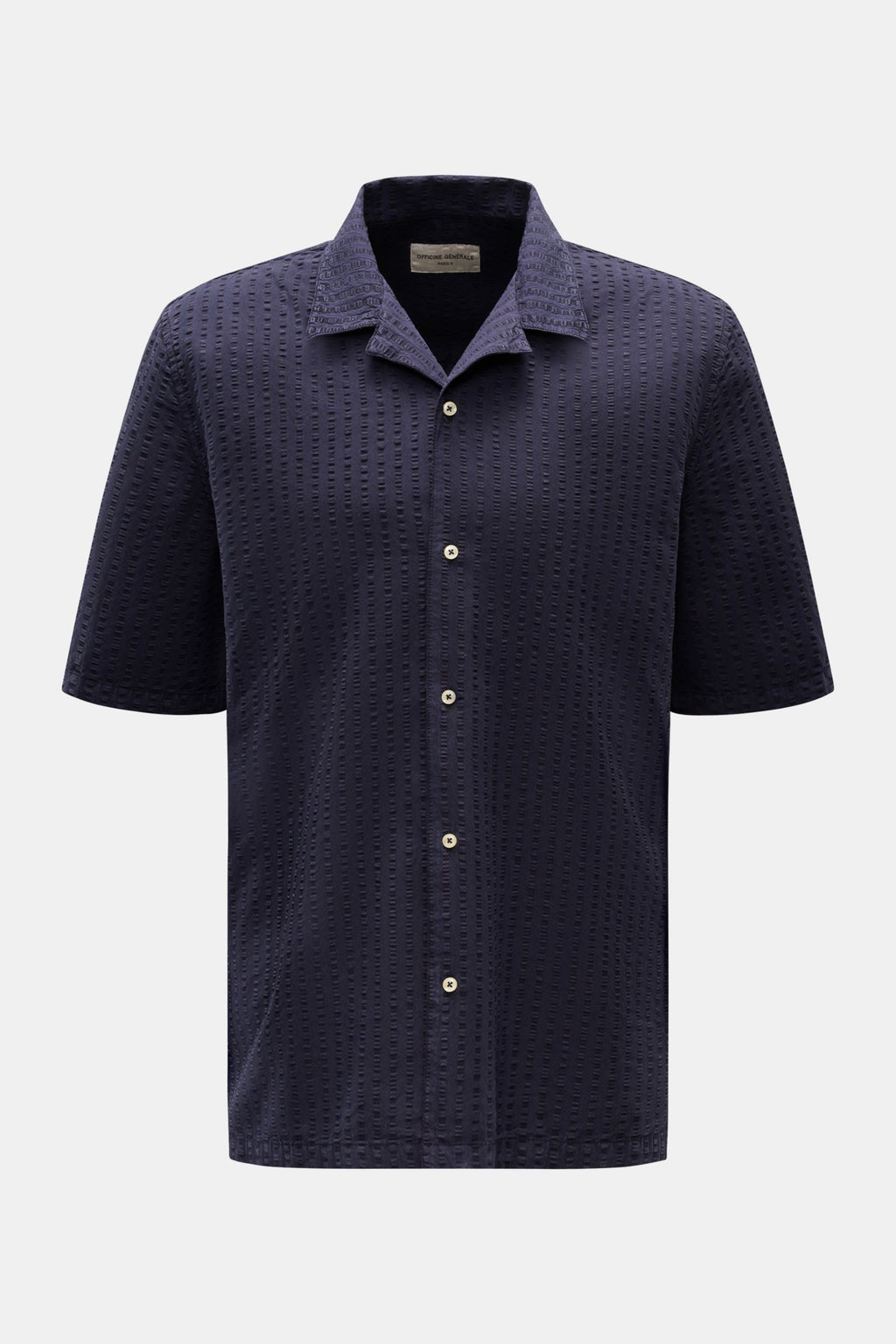 Officine Générale Short sleeve shirt 'Eren' Cuban collar - navy