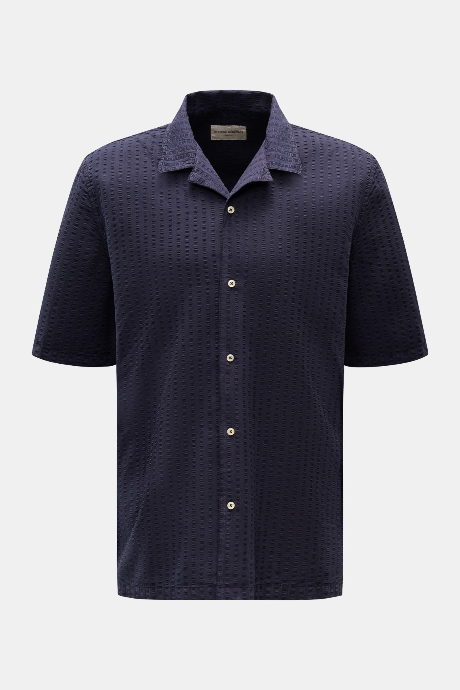 Officine Générale Short sleeve shirt 'Eren' Cuban collar - navy