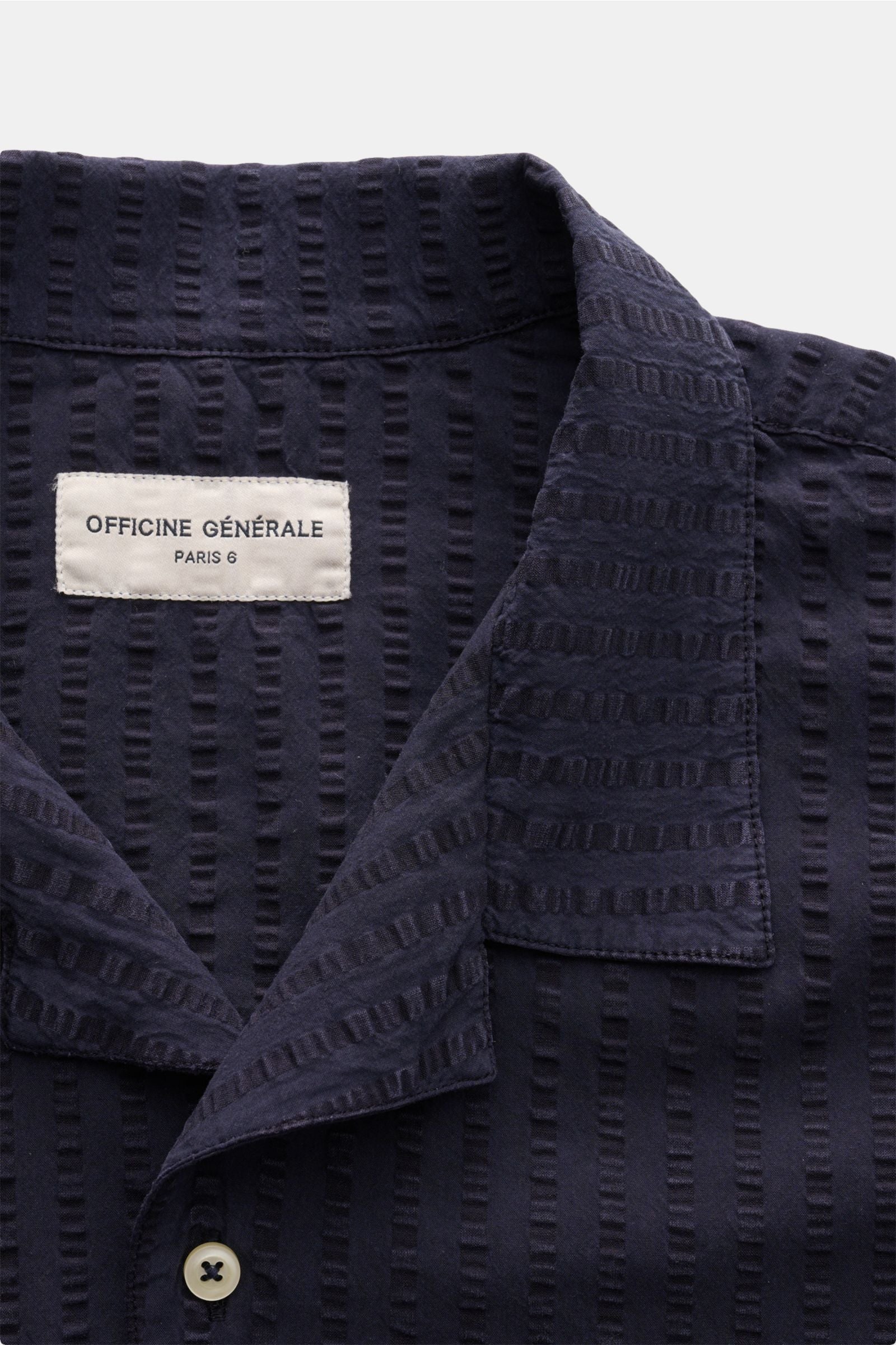 Officine Générale Short sleeve shirt 'Eren' Cuban collar - navy