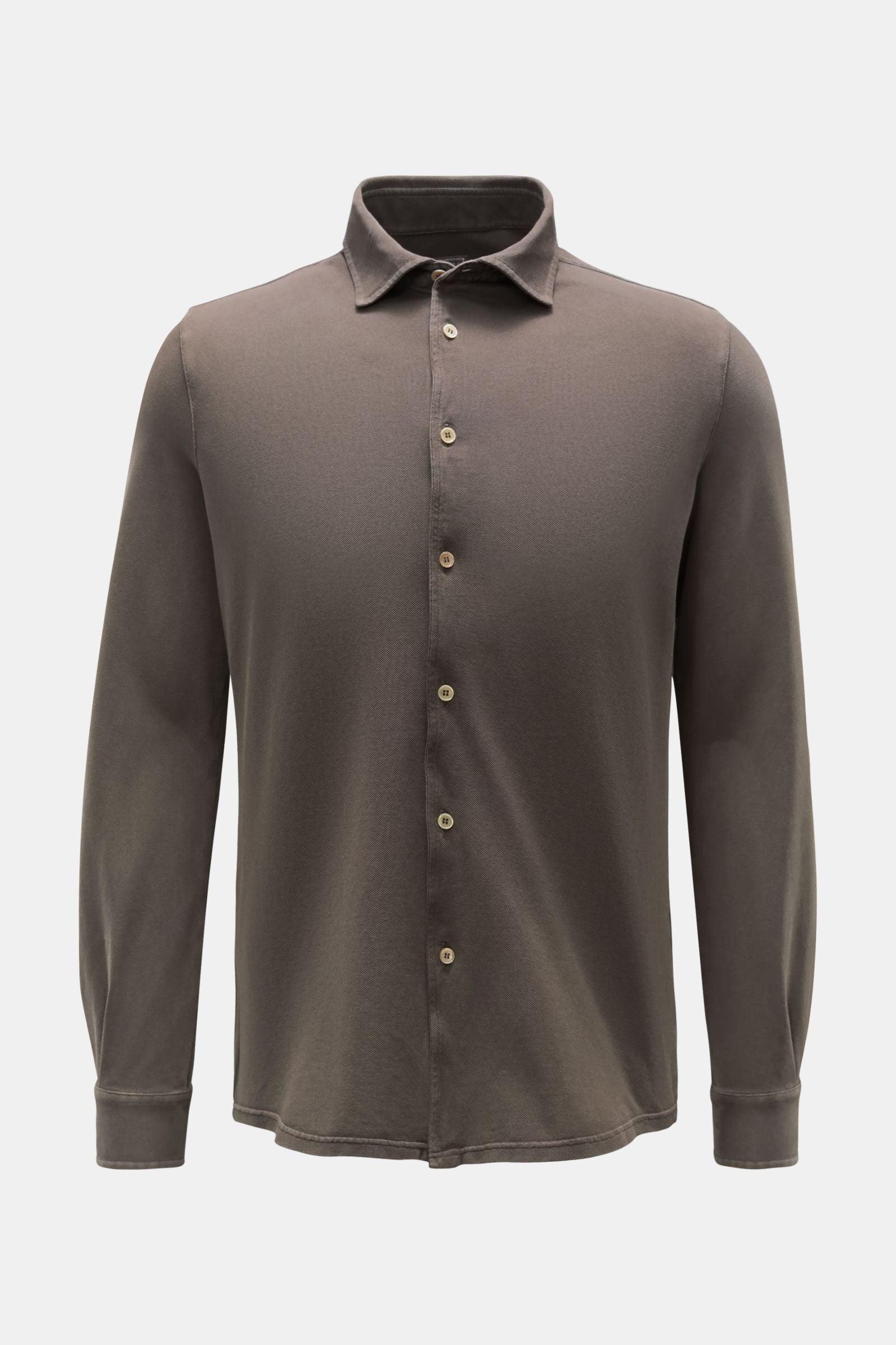 Fedeli Piqué shirt 'Steve' narrow collar - Grey brown