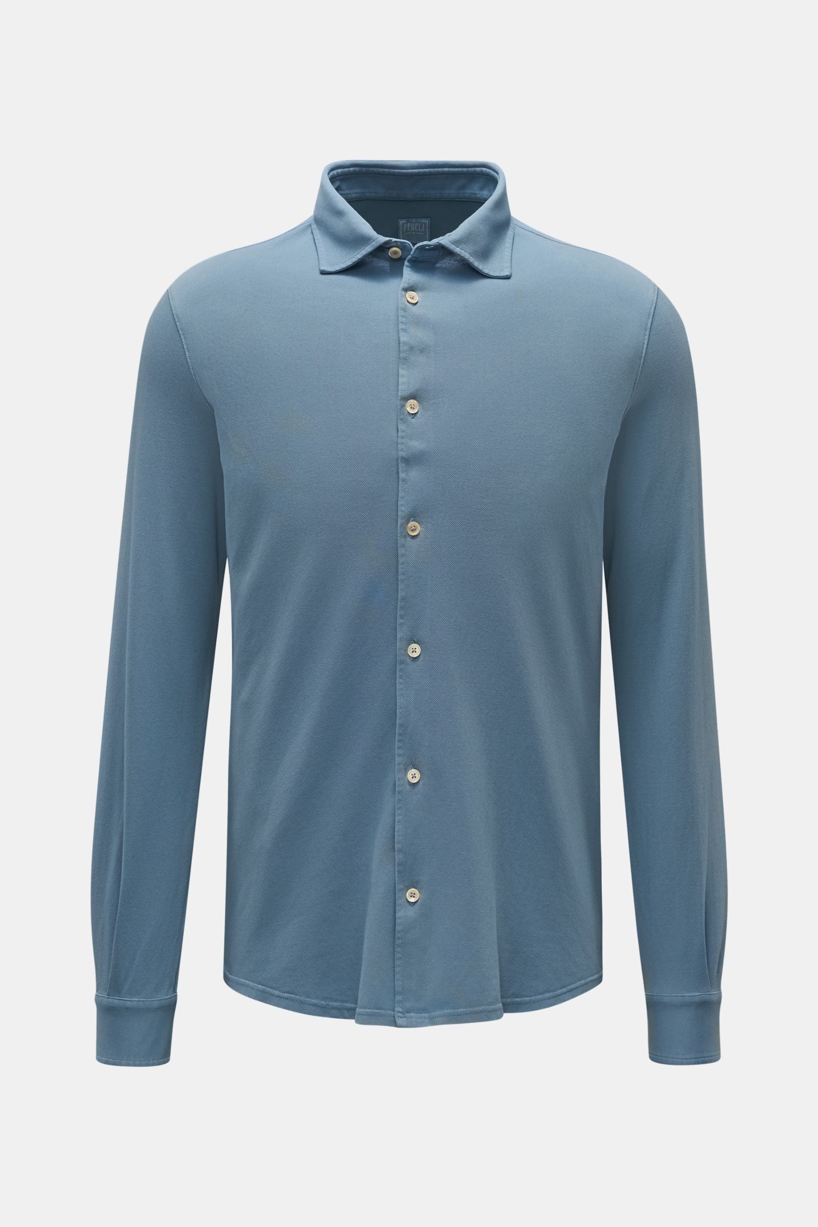 Fedeli Piqué shirt 'Steve' narrow collar - Smoky blue