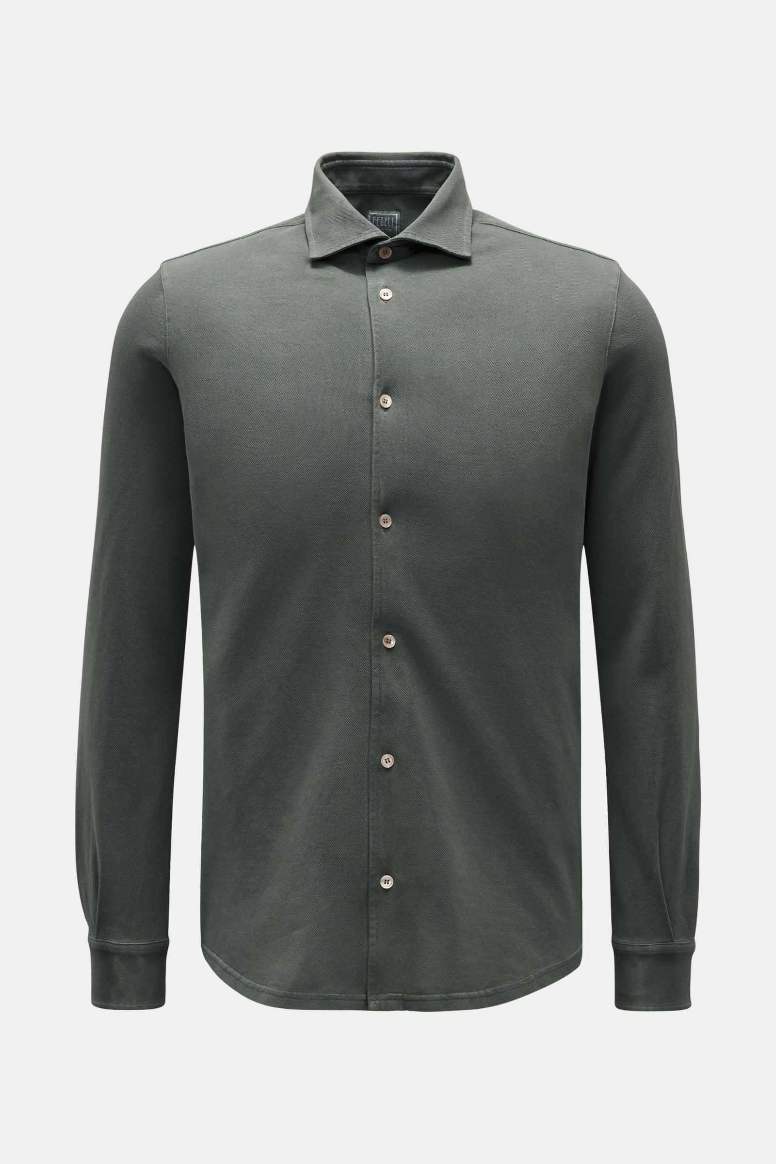 Fedeli Piqué shirt 'Steve' narrow collar - Grey green
