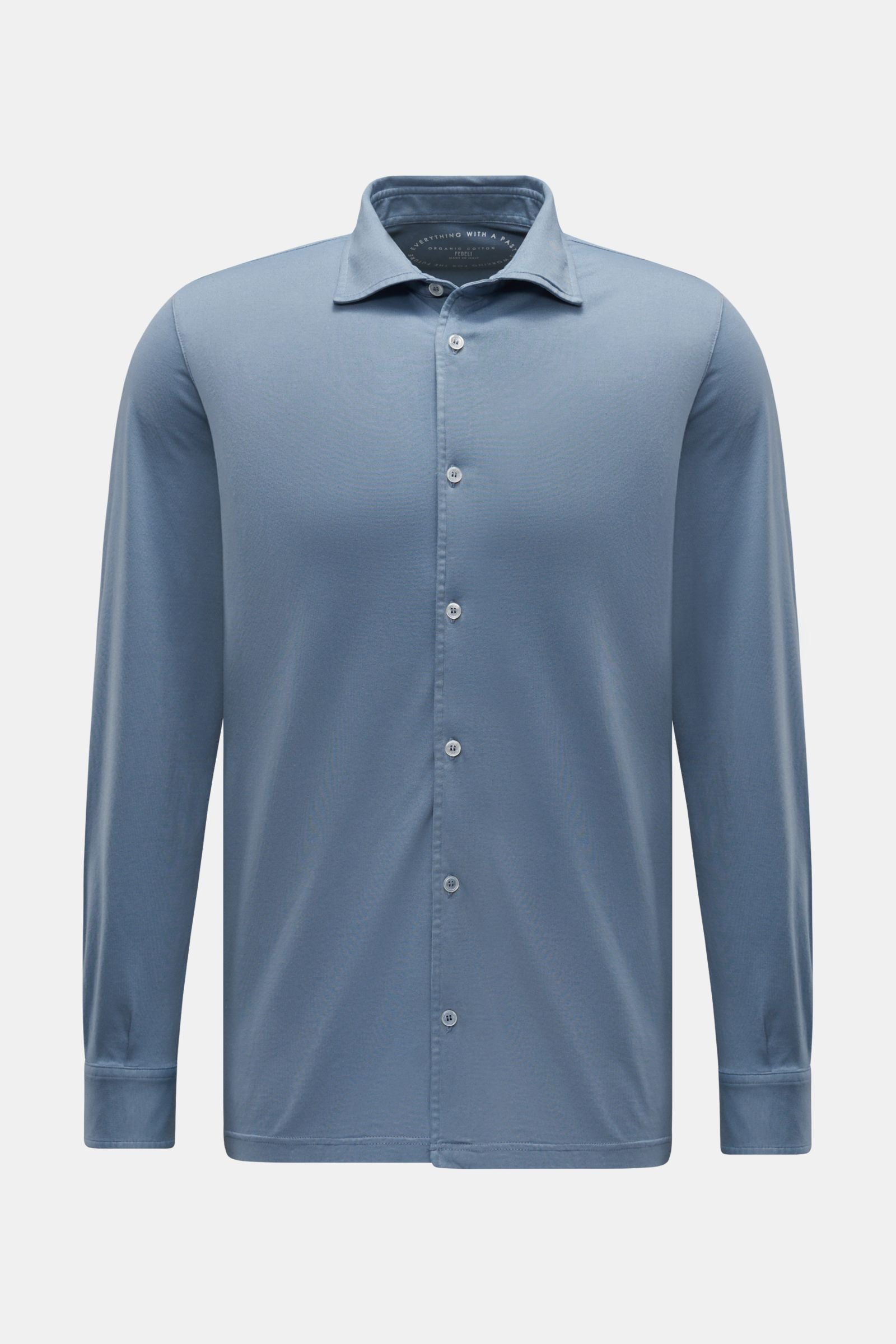 Fedeli Jersey shirt 'Jason' shark collar - Smoky blue